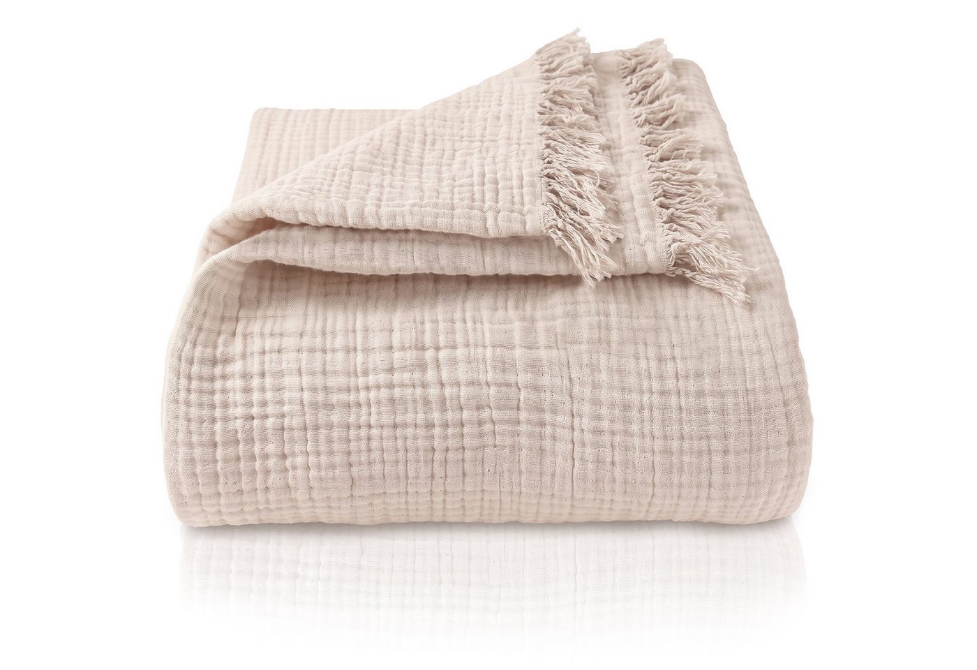 Laynenburg Tagesdecke Musselin mit Fransen aus 100% Baumwolle – Baumwolldecke, Wohndecke als Sommerdecke, Bett-Überwurf, Sofa-Decke, Kuscheldecke