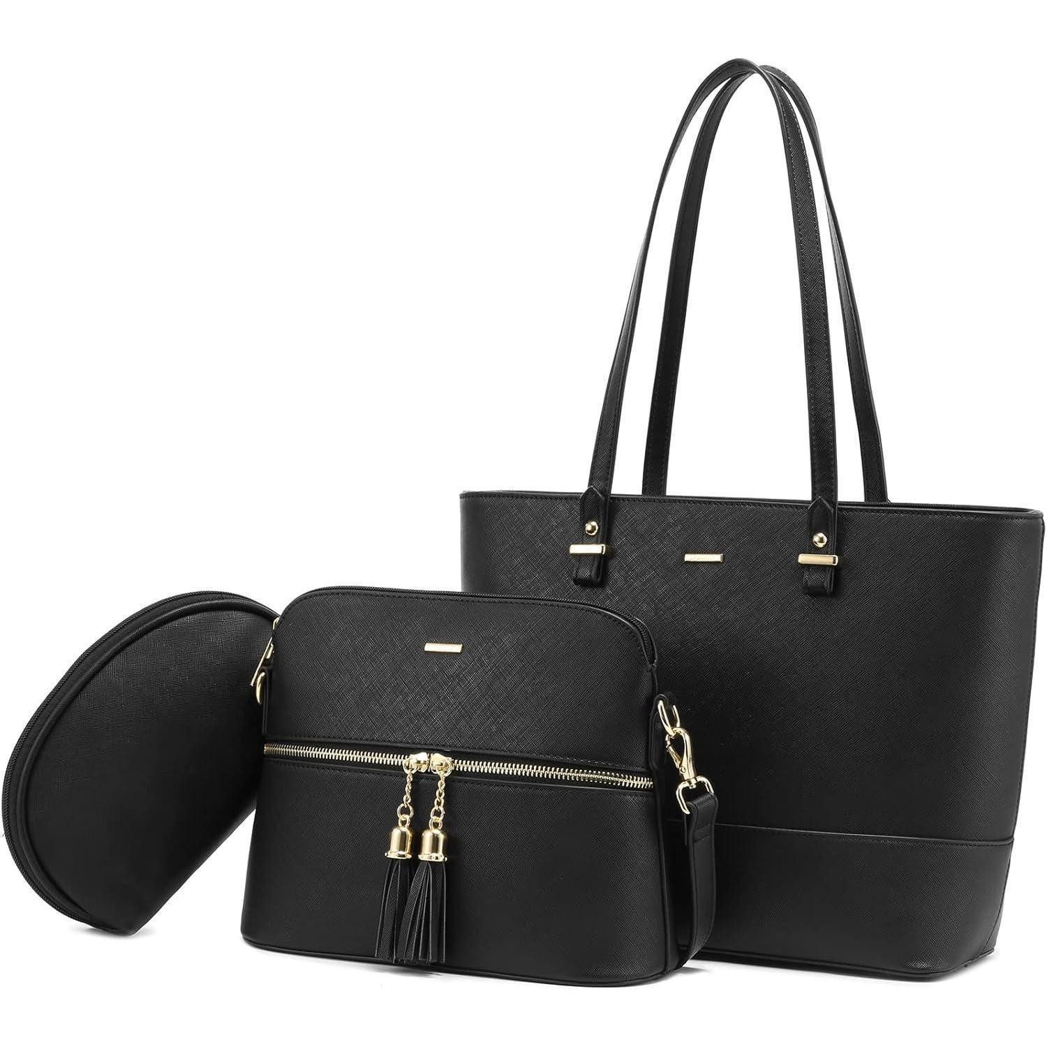 Handtasche Handtasche Damen Shopper Schultertasche Groß 3-teiliges Set Leder