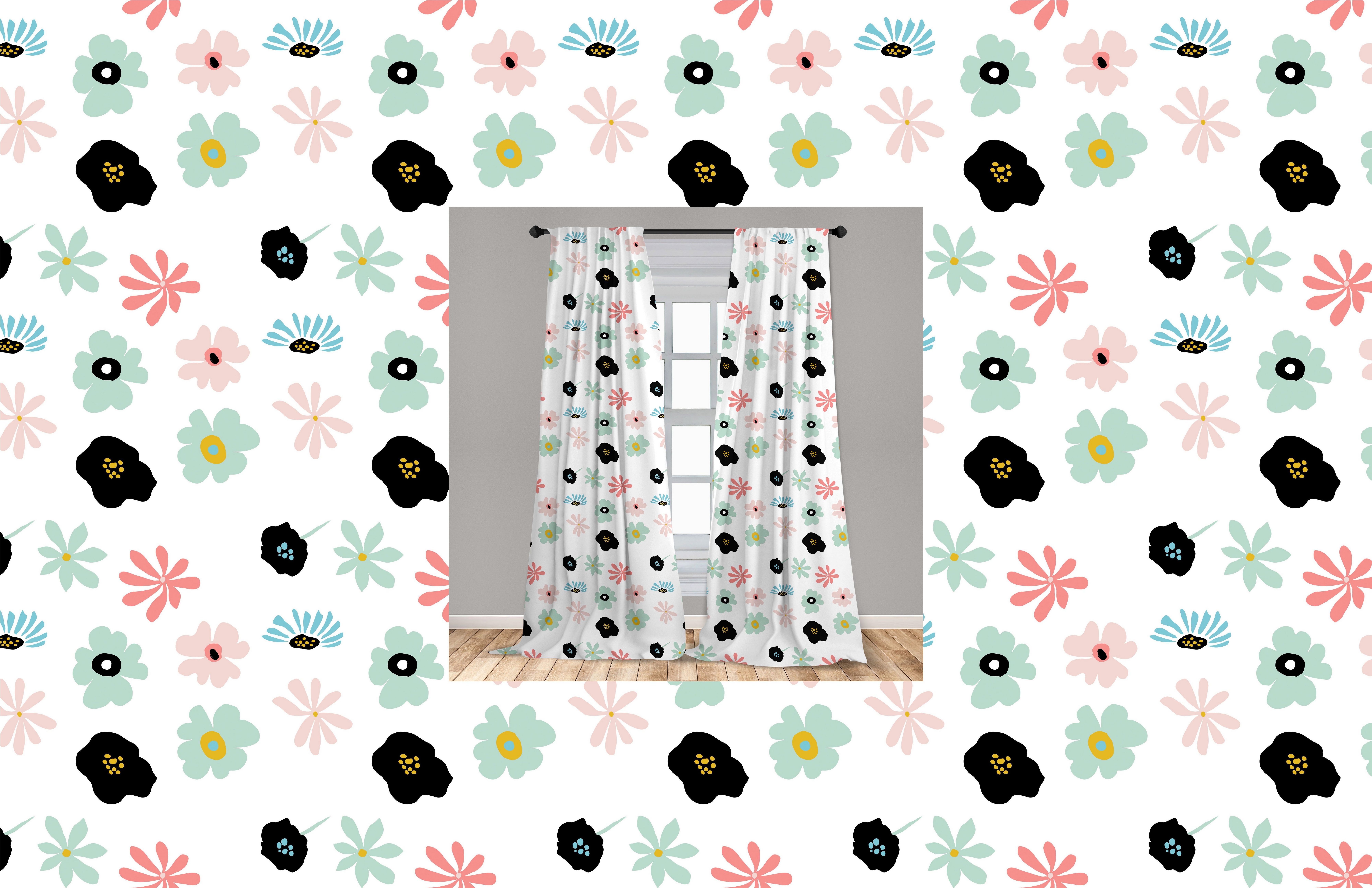 Blume Hand für Microfaser, gezeichnete Vorhang Gardine Wohnzimmer Abakuhaus, Schlafzimmer Blumenelemente Dekor,