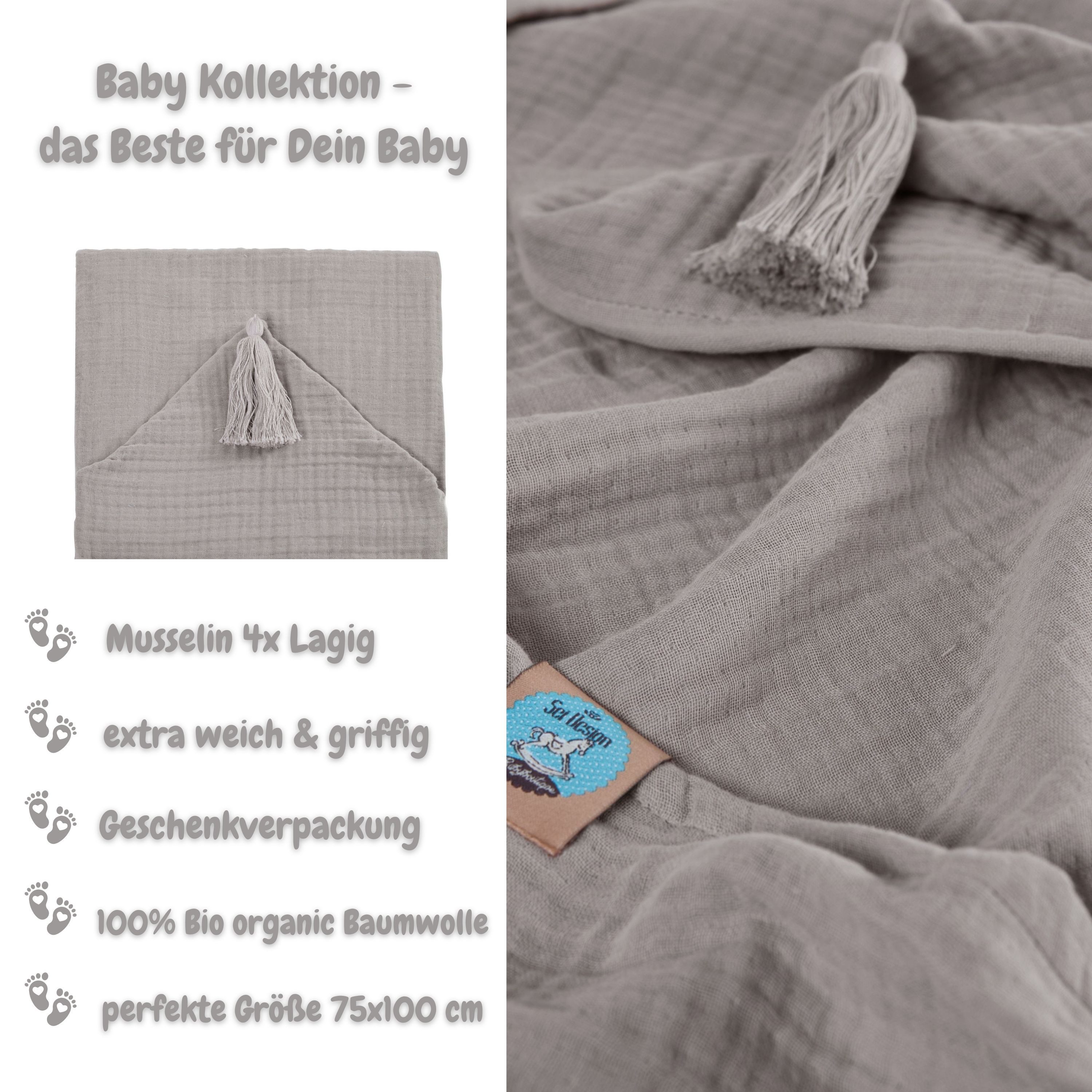 SEI Design Kapuzenhandtuch 75x100 Badeponcho stone-grey, Musselin (1-St), Musselin 4-lagig - 100% BIO Baumwolle – Bild 4 von 5