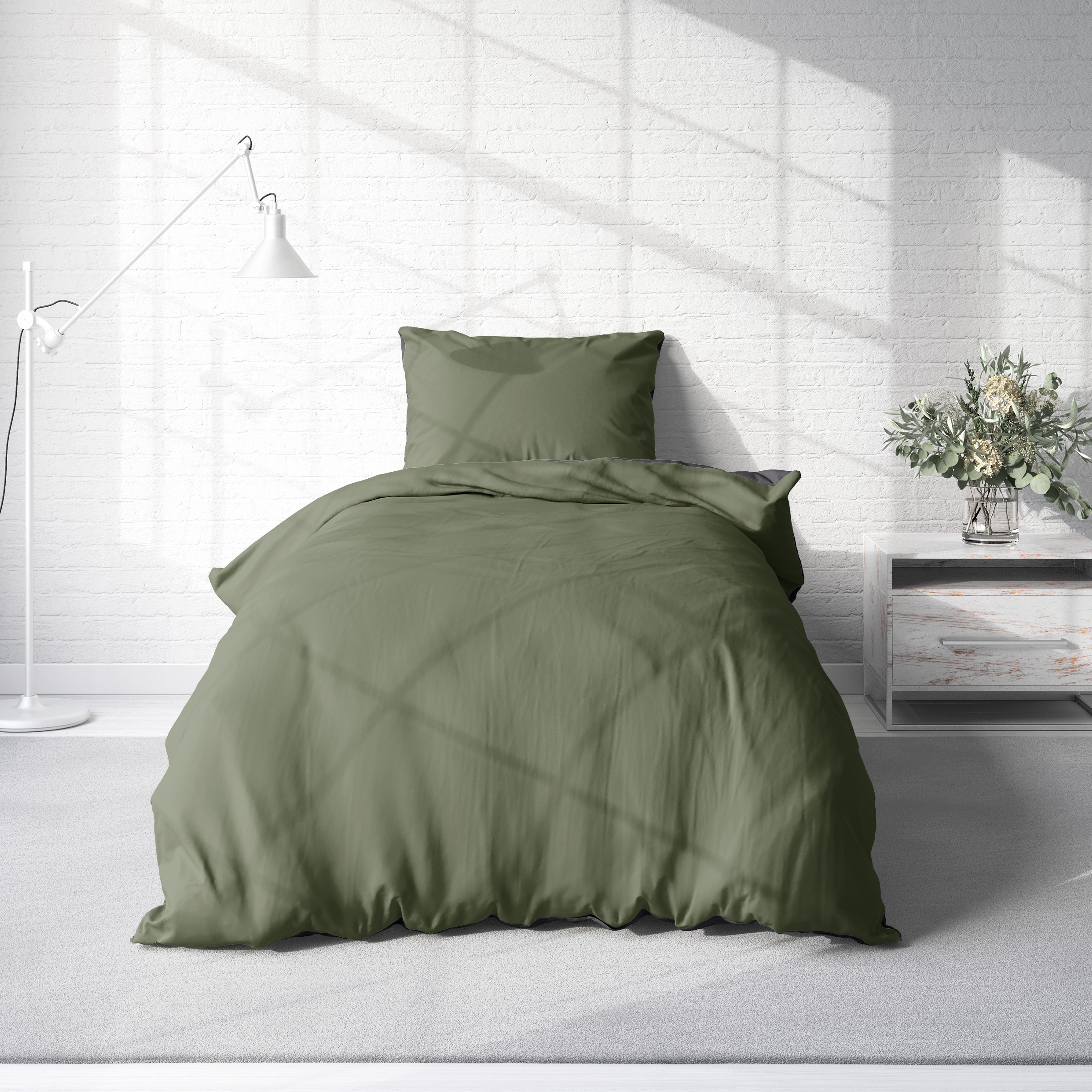 One Home Wendebettwäsche Doubleface, Mikrofaser, 4 teilig, khaki grün / ant günstig online kaufen