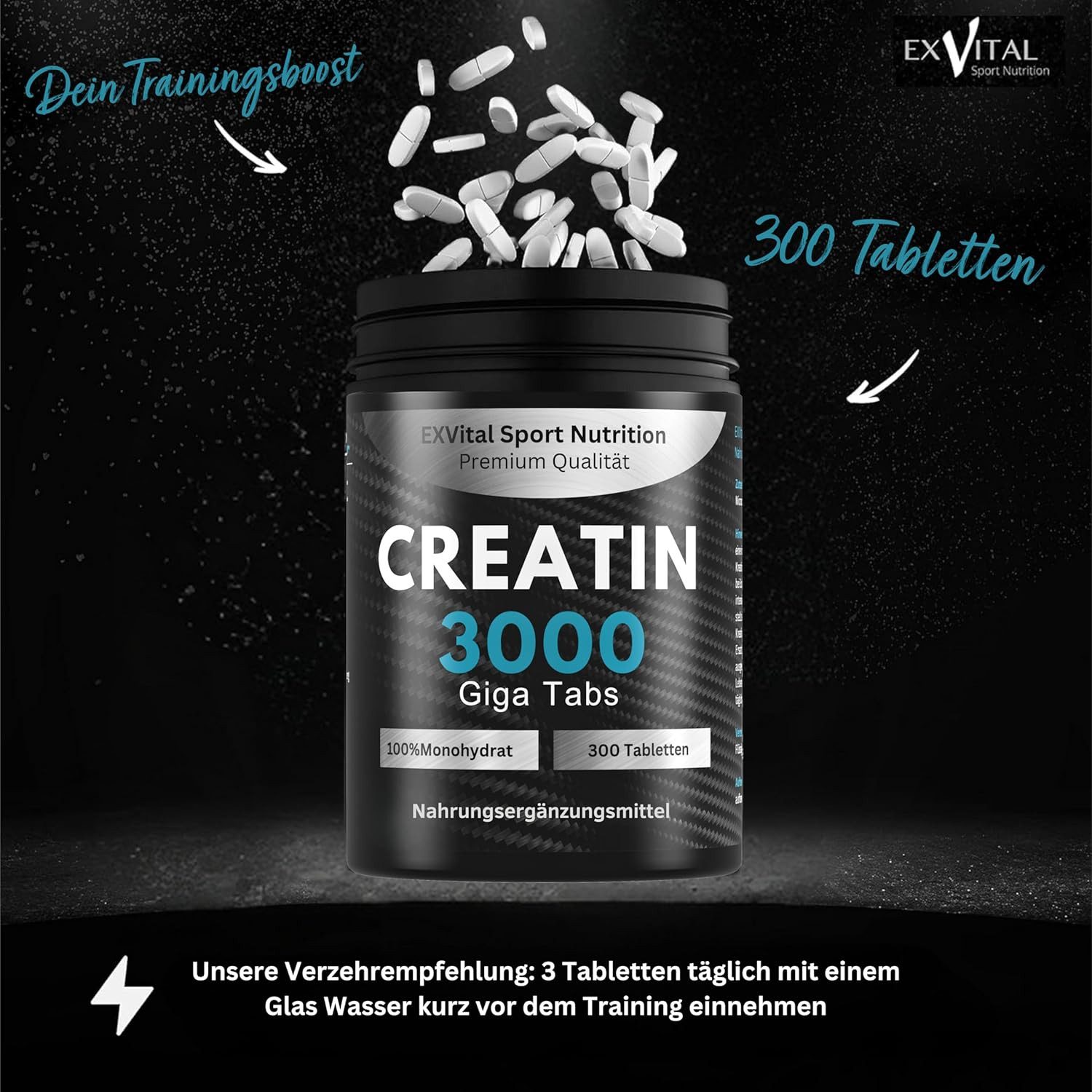 Creatin 3000 Giga Tabs, workout booster, 3450mg Kreatin Monohydrat Tabletten, 345 g