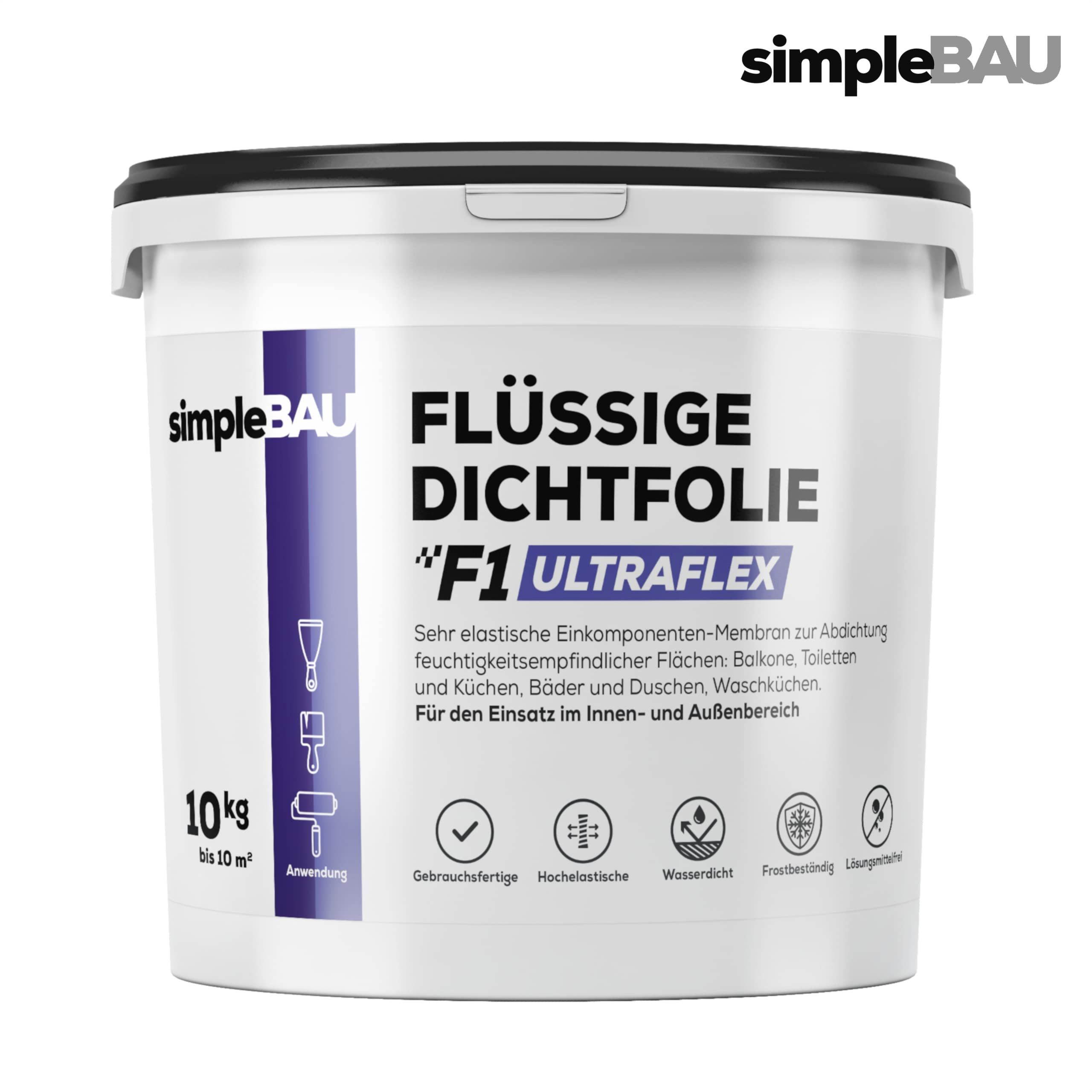 simpleBAU Dichtstoff Flüssigfolie Dichtfolie F1 Ultraflex 10 KG + 1L Tiefengrund