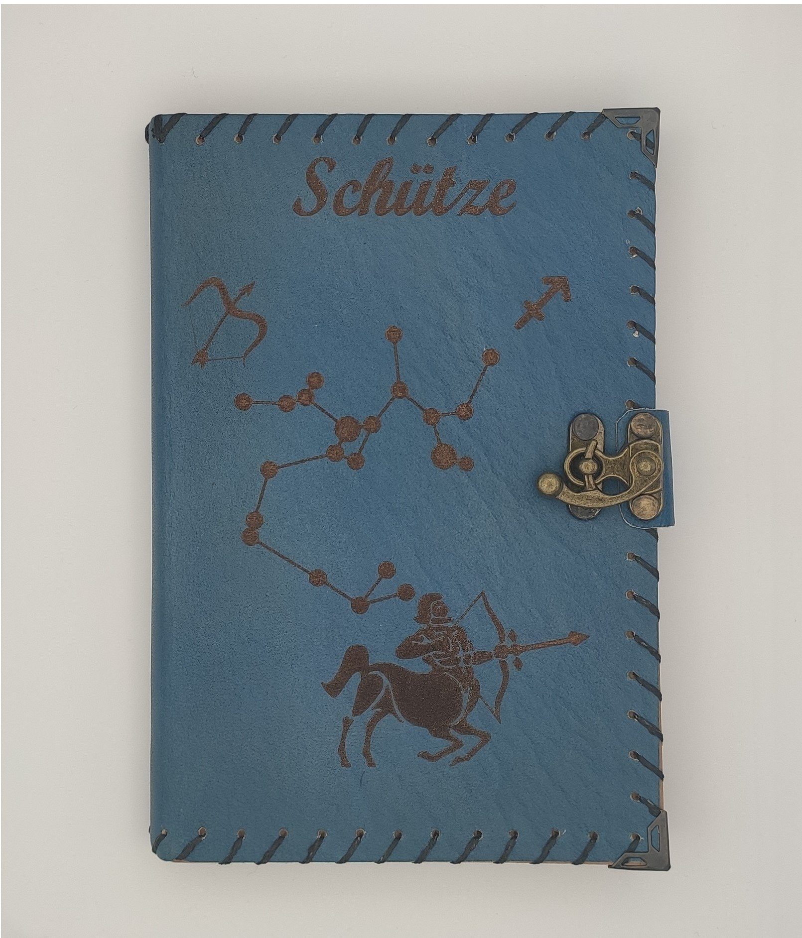 Journal, Design) Leder Blau Handgefertigt Tagebuch aus Sternzeichen Tagebuch Notizbuch (12 echtem QUAMOD