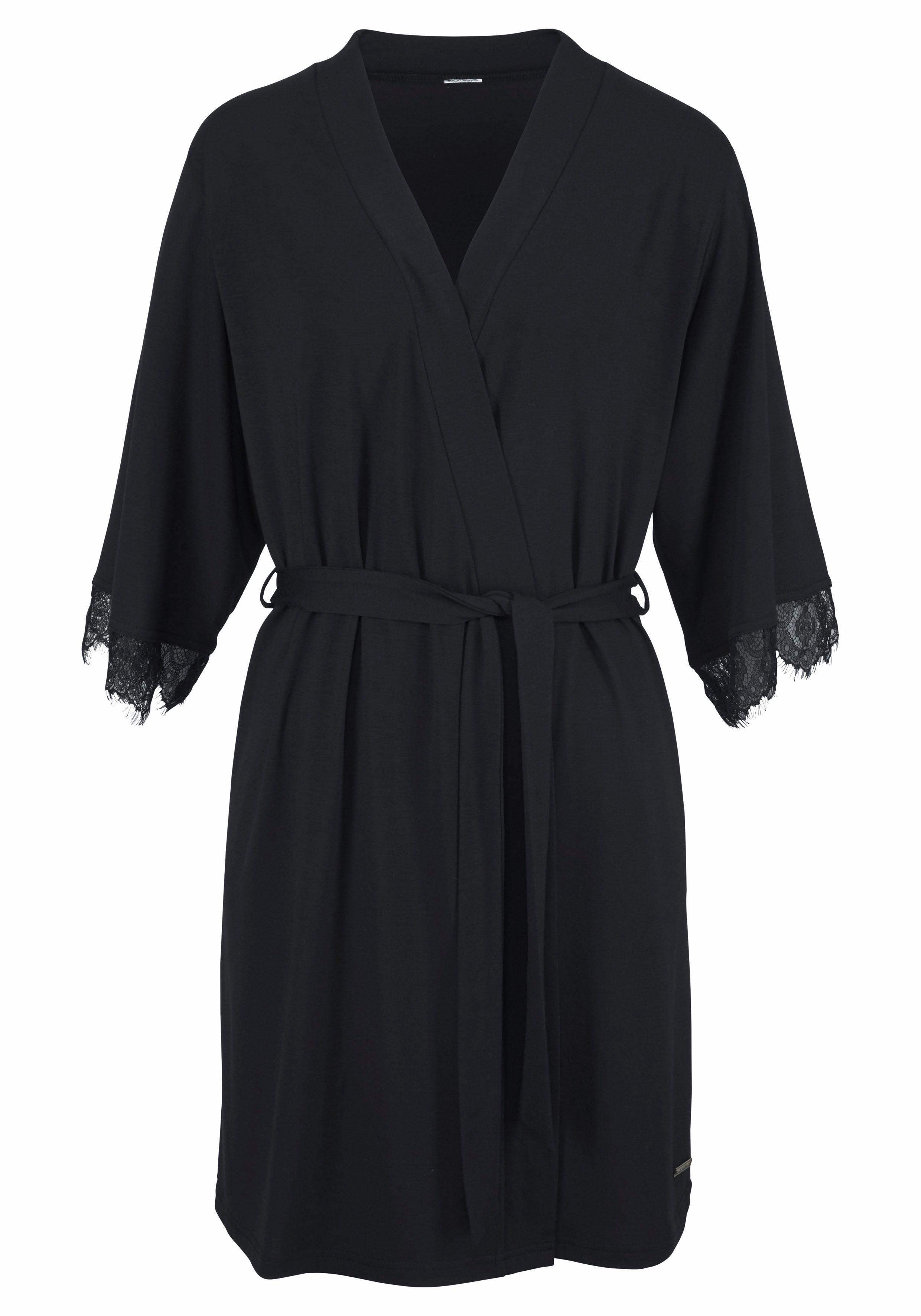 LASCANA Kimono, Kurzform, Jersey, Gürtel, mit Spitze am Ärmelsaum. € 42,99