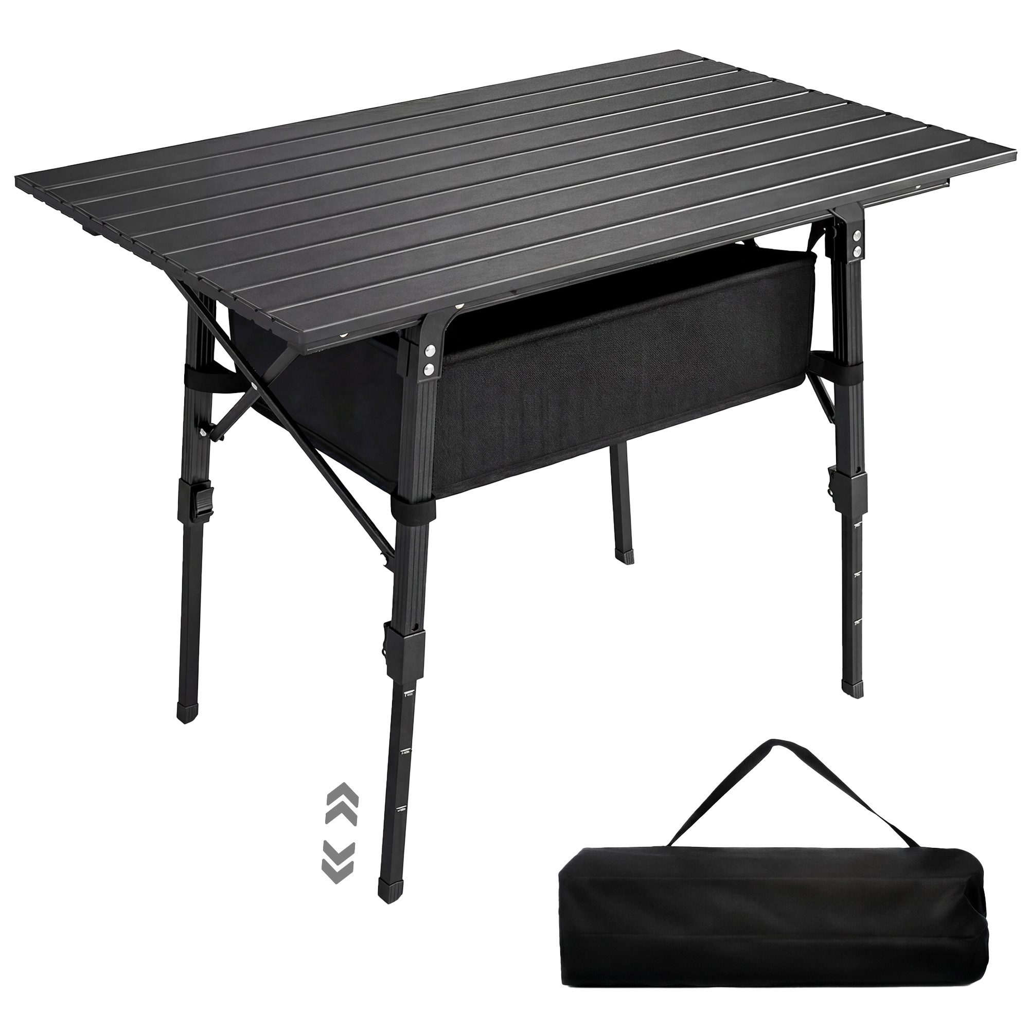 Outsunny Campingtisch Klappbarer, höhenverstellbarer, tragbarer Tisch (leichter Picknicktisch aus Aluminiumlegierung, 1-St., mit Aufbewahrungskorb und Tragetasche), für Gartenpartys im Freien, Grillen