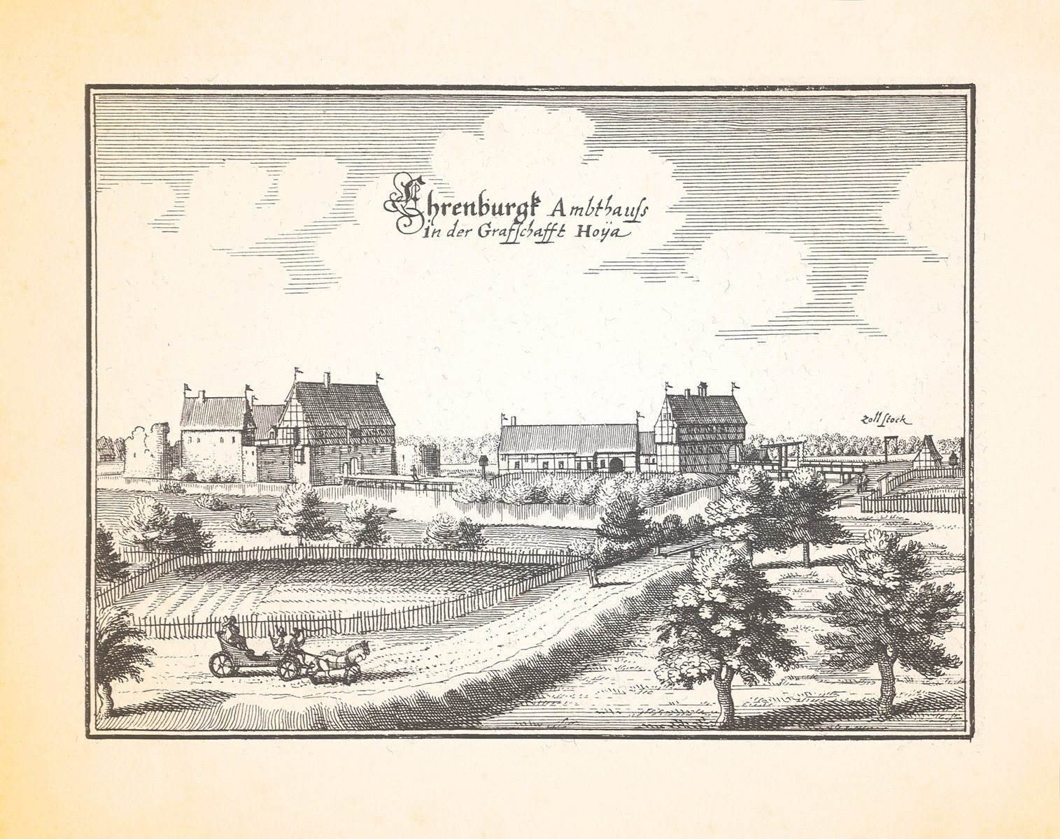 Kunstdruck Ehrenburg Ambthauß in der Grafschaft Hoya Amtshaus Burg Kupferstich Me
