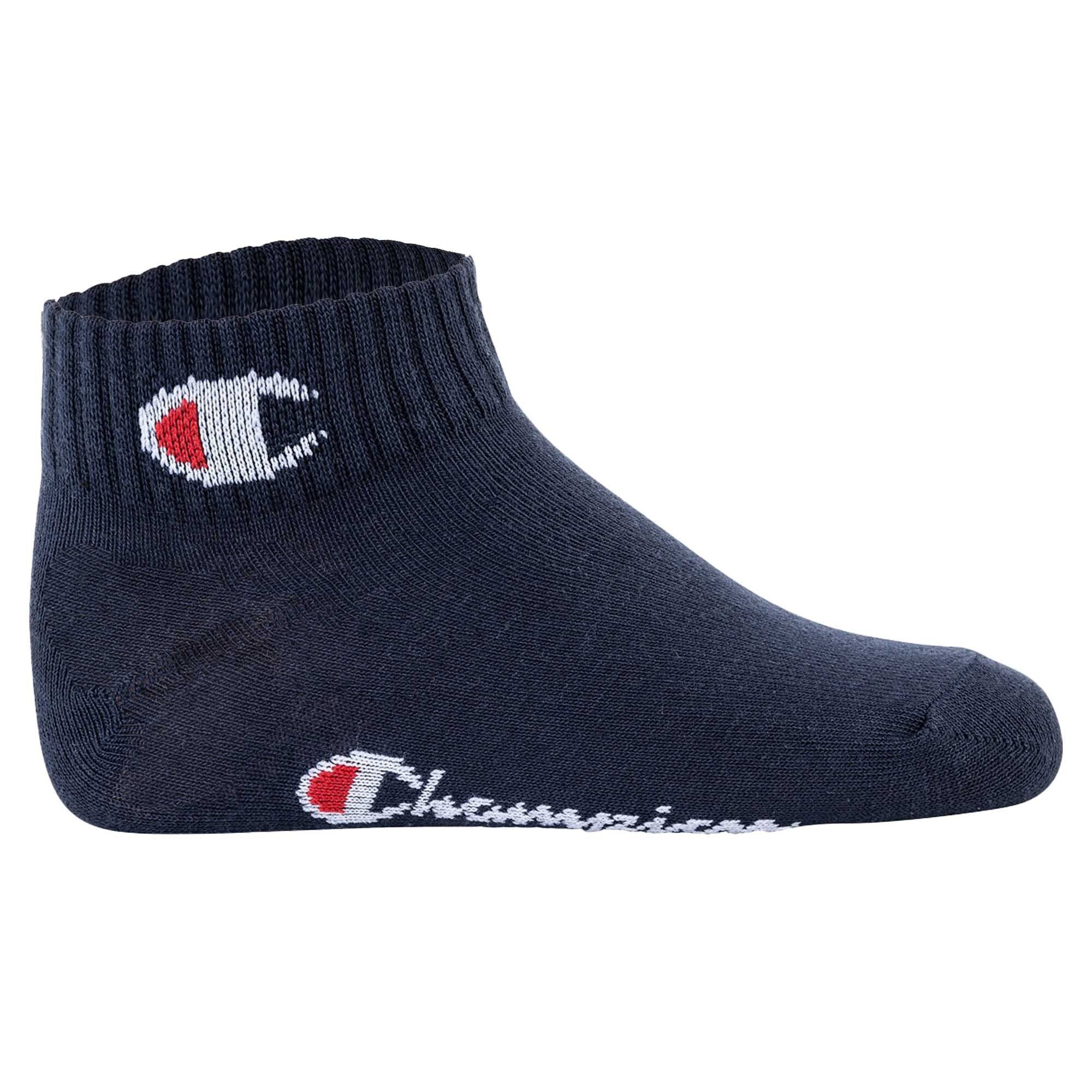 Quarter, 3er einfarbig Socken, Blau/Weiß/Grau Kinder Pack Freizeitsocken Champion - Logo,