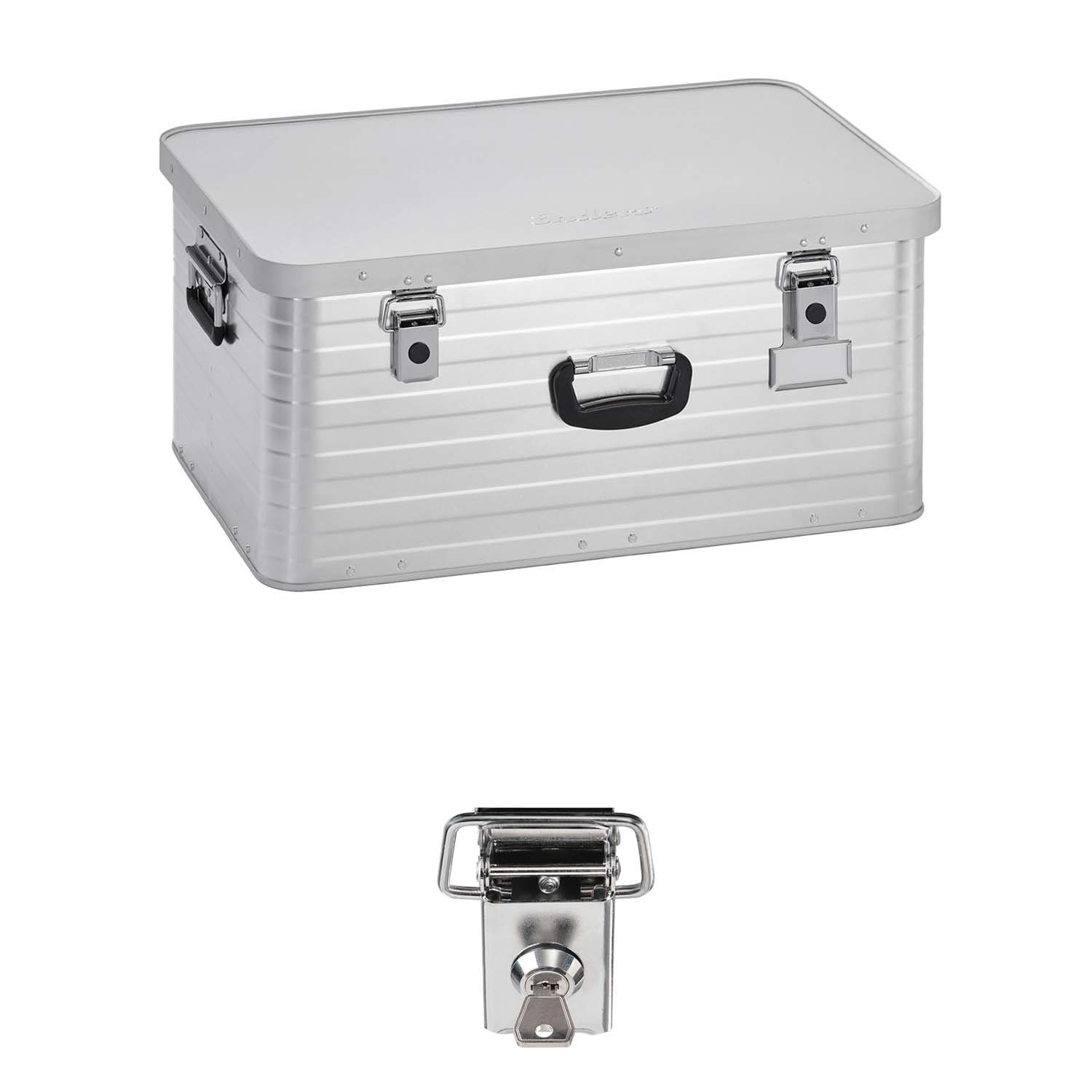 Enders® Aufbewahrungsbox Alubox 80 L+Schloss Set, hochwertig verarbeitet mit Moosgummidichtung, Alukiste Transportbox Lagerbox Alukoffer Metallkiste Alubox