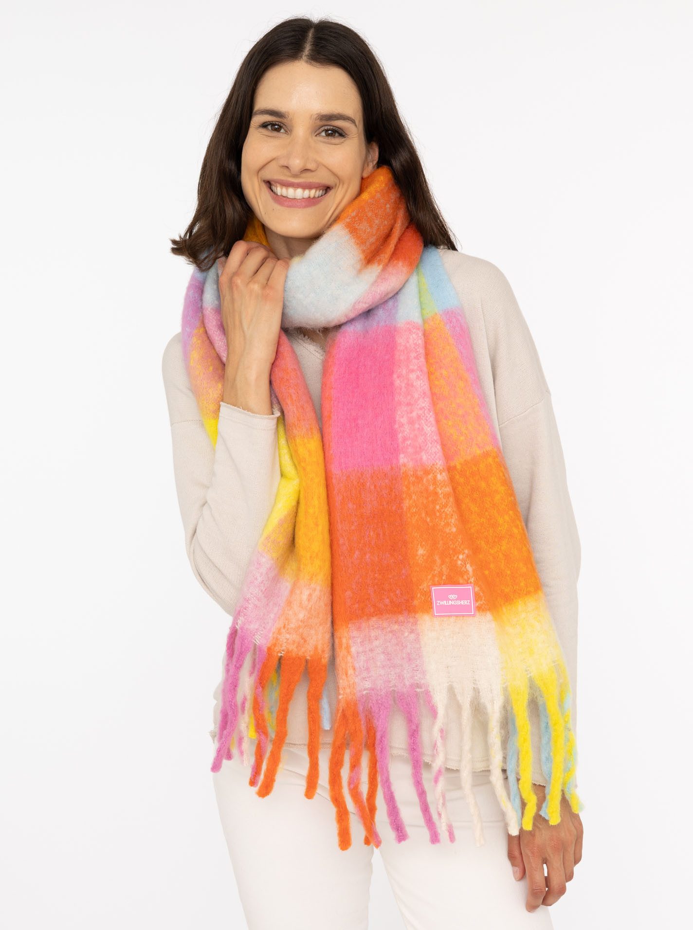 Zwillingsherz Modeschal "Big Karo", großes Karo-Muster, Fransen, in frische günstig online kaufen