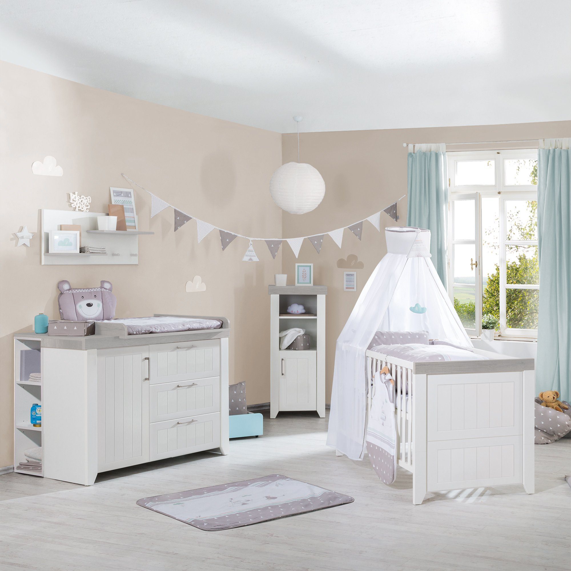 roba® Babybett Wilma, Gitterbett weiß / Luna Elm, 3-fach höhenverstellbar