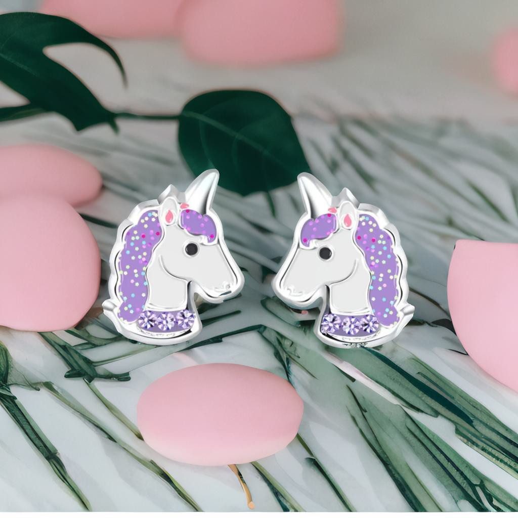 schmuck23 Paar Ohrstecker Kinder Ohrringe Einhorn Pferd 925 Silber, Kinderschmuck Mädchen Geschenk