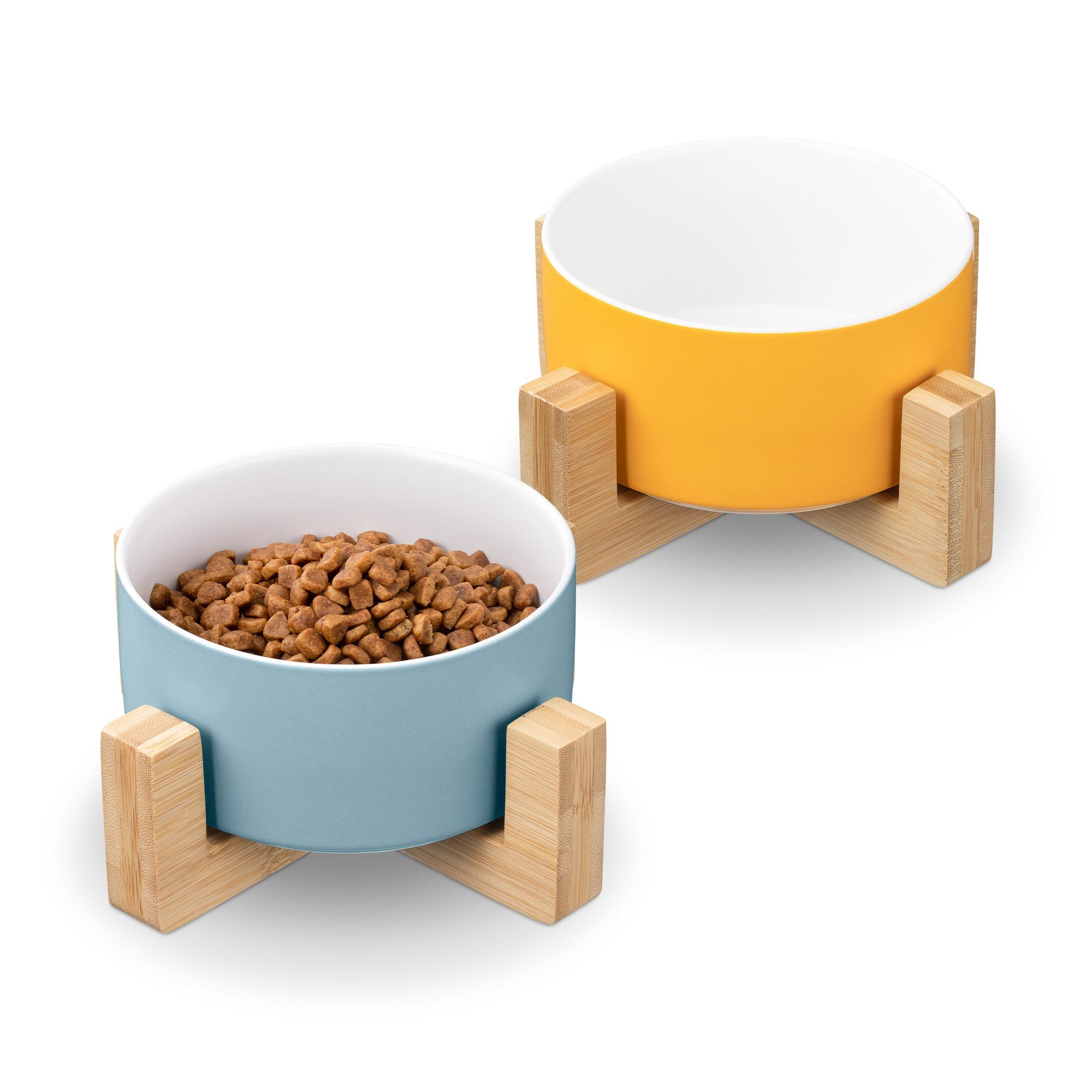 Navaris Napf Fressnapf Futternapf 2-teiliges Set mit Unterlage aus Bambus,  Futternapf Set aus Keramik - 2x Hundenapf Katzennapf
