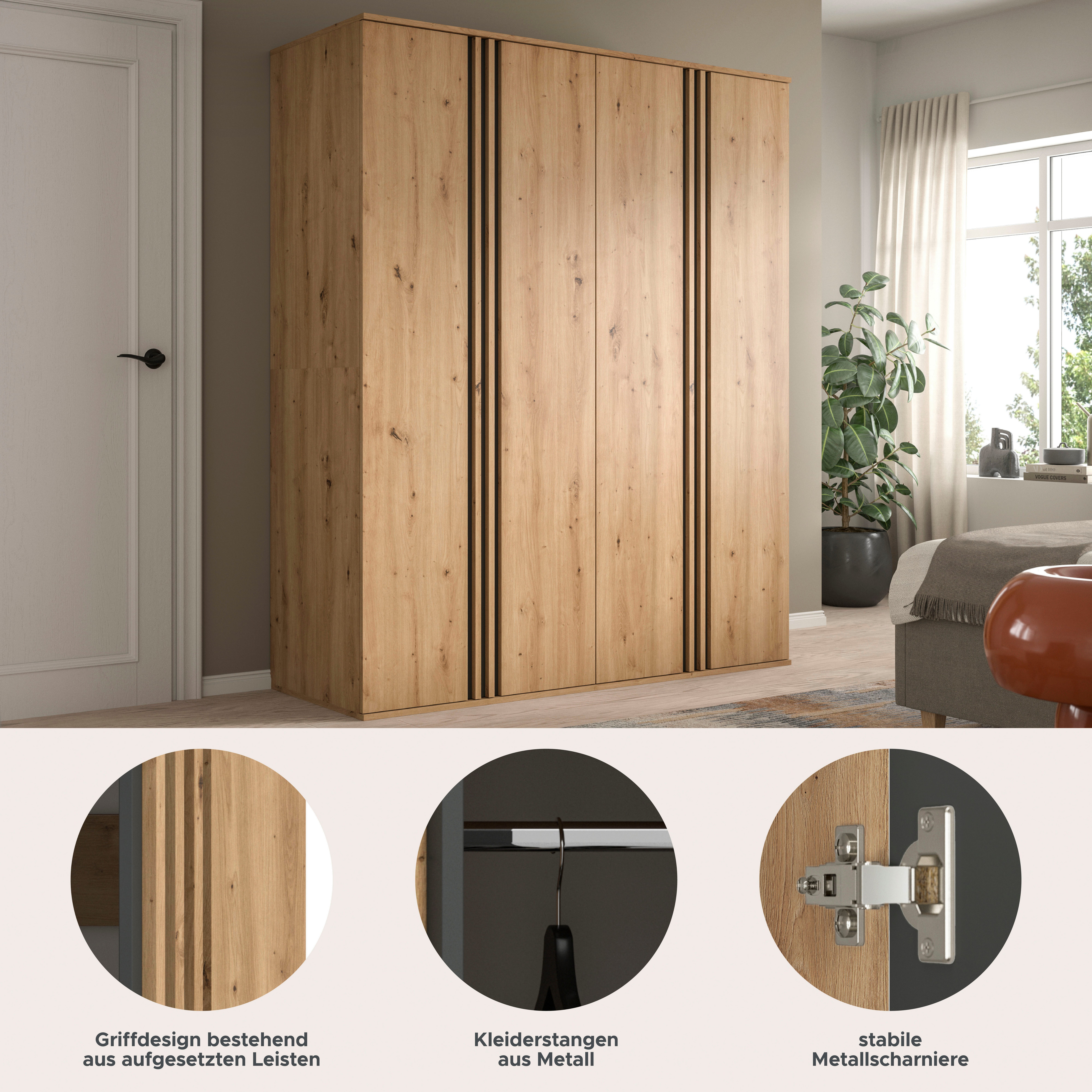 Home affaire Schrank-Set ALVA, in den Breiten 160 & 240 cm, Paneeloptik, Schlafzimmerschrank, (wähle den beste Schrank Kombination, individuell platzierbar), Kleiderschrank Kombination, bestehend aus: 2 Schränken á 80 cm Breite