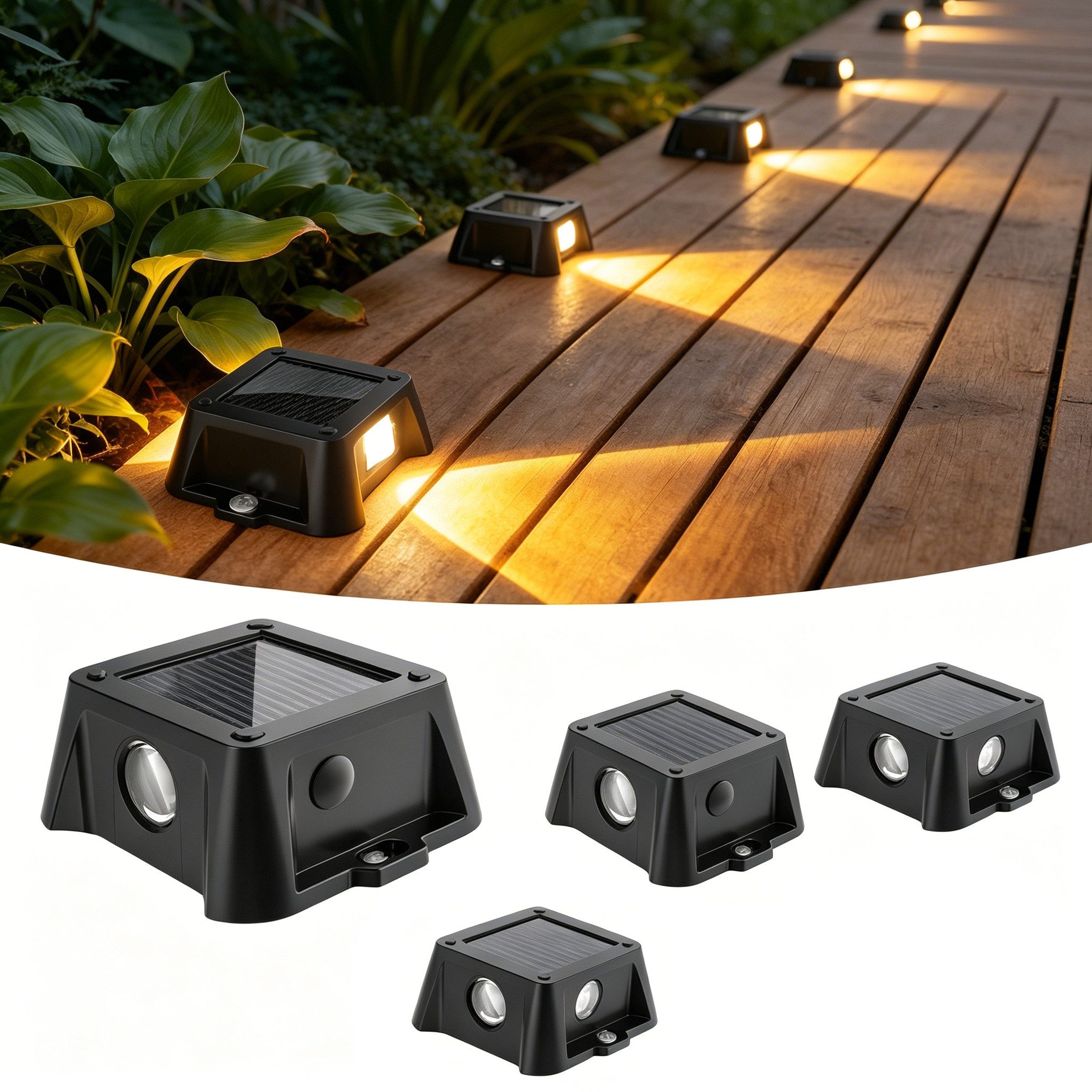 wohnTRAUM24 LED Solarleuchte Solar lampen für außen, LED solarleuchten garten für Balkon, LED fest integriert, Solar Bodenleuchten Außen Treppenbeleuchtung LED Solar Deck Light
