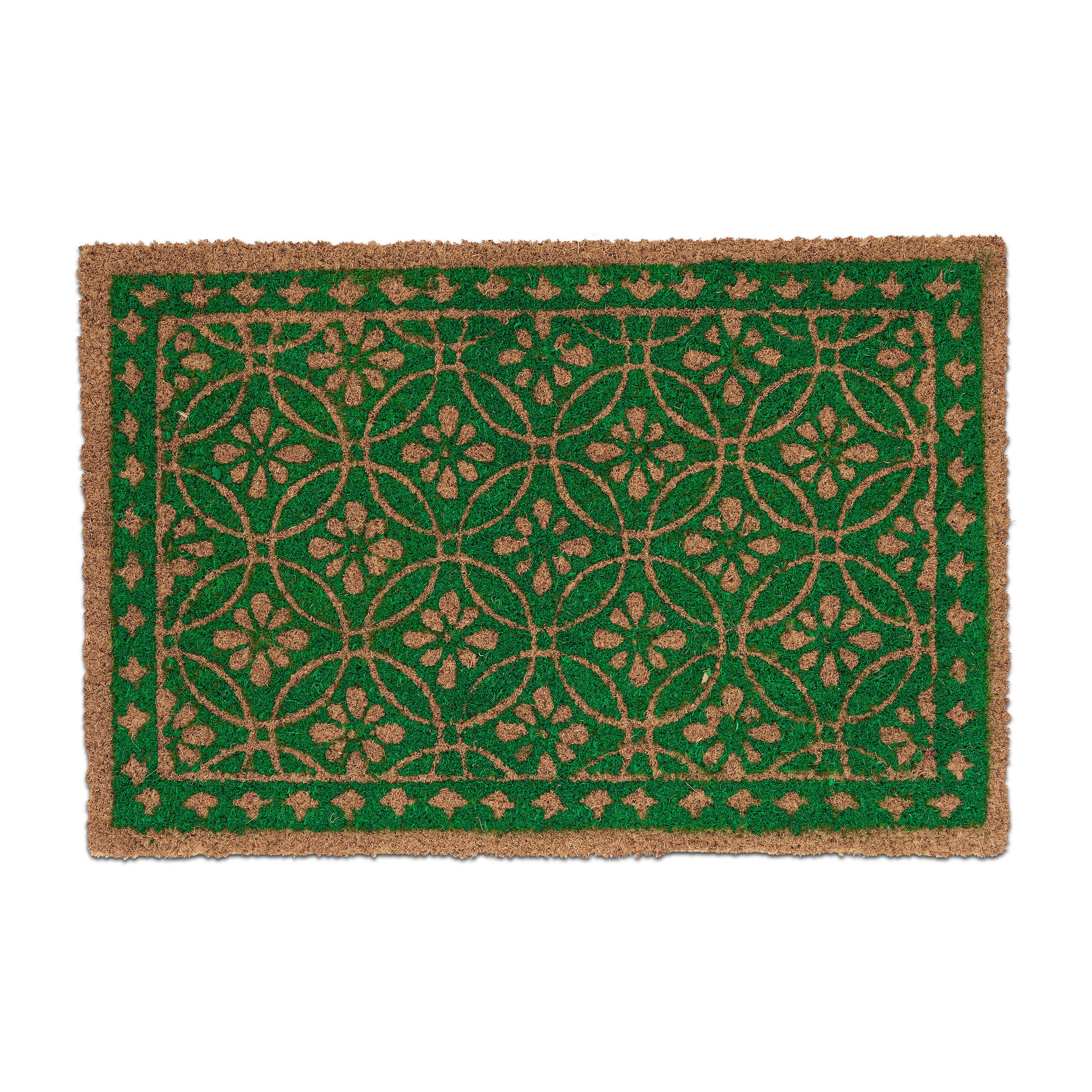 Fußmatte Kokos Fußmatte florales Muster, relaxdays, rechteckig, Höhe: 15 mm