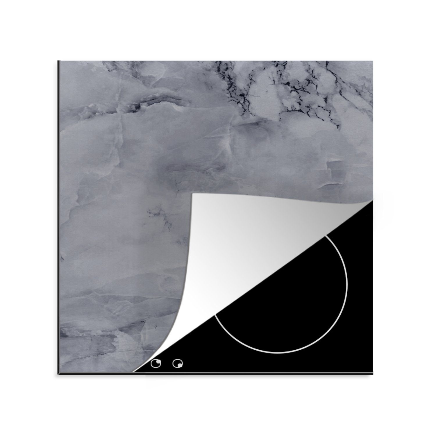 Marmor Stein Schwarz, für Arbeitsplatte Vinyl, tlg), (1 - 78x78 Ceranfeldabdeckung, Herdblende-/Abdeckplatte cm, - Grau MuchoWow küche -