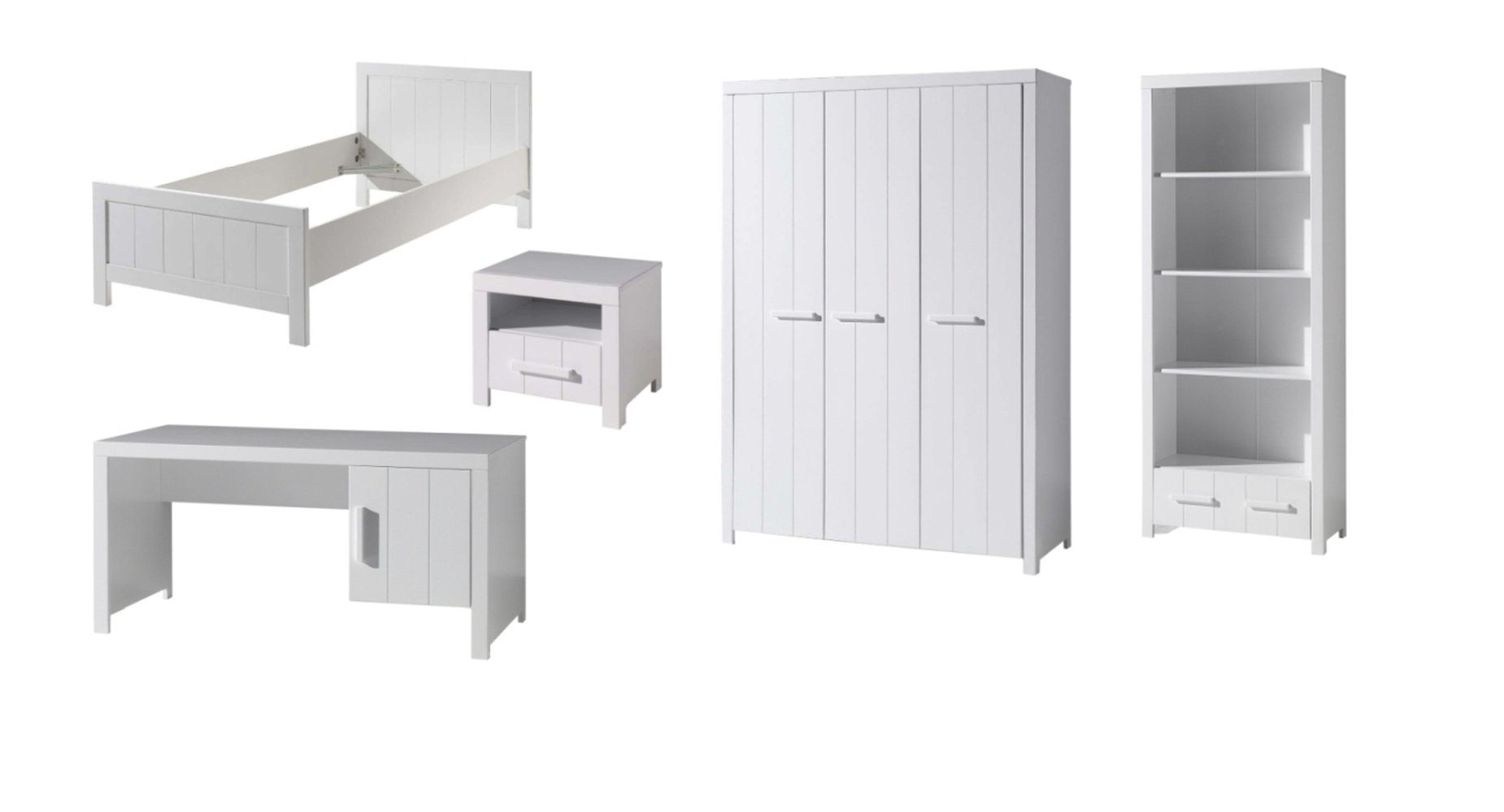 Vipack Jugendzimmer-Set aus Massiv Kiefer und MDF in Weiß.
