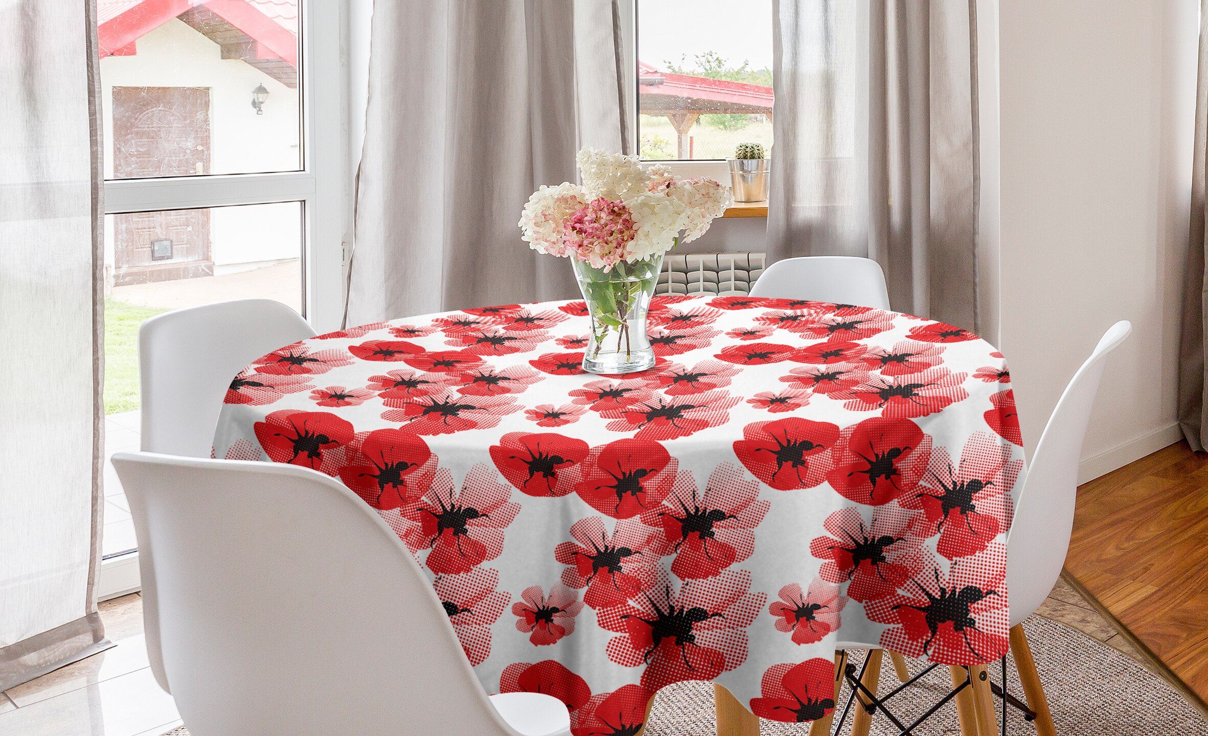 Abakuhaus Tischdecke Kreis Tischdecke Abdeckung für Esszimmer Küche Dekoration, Blumen Mohnblumen Leuchtende Farben