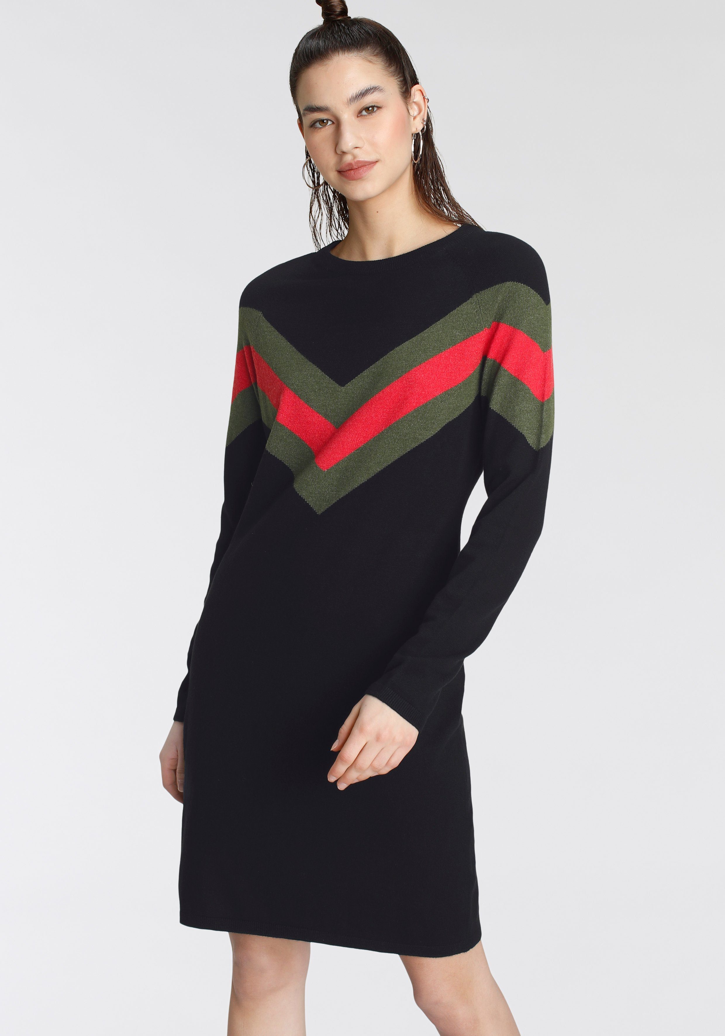 Tamaris Strickkleid mit Streifen-Muster khaki-schwarz (Kleid aus nachhaltigem Material)