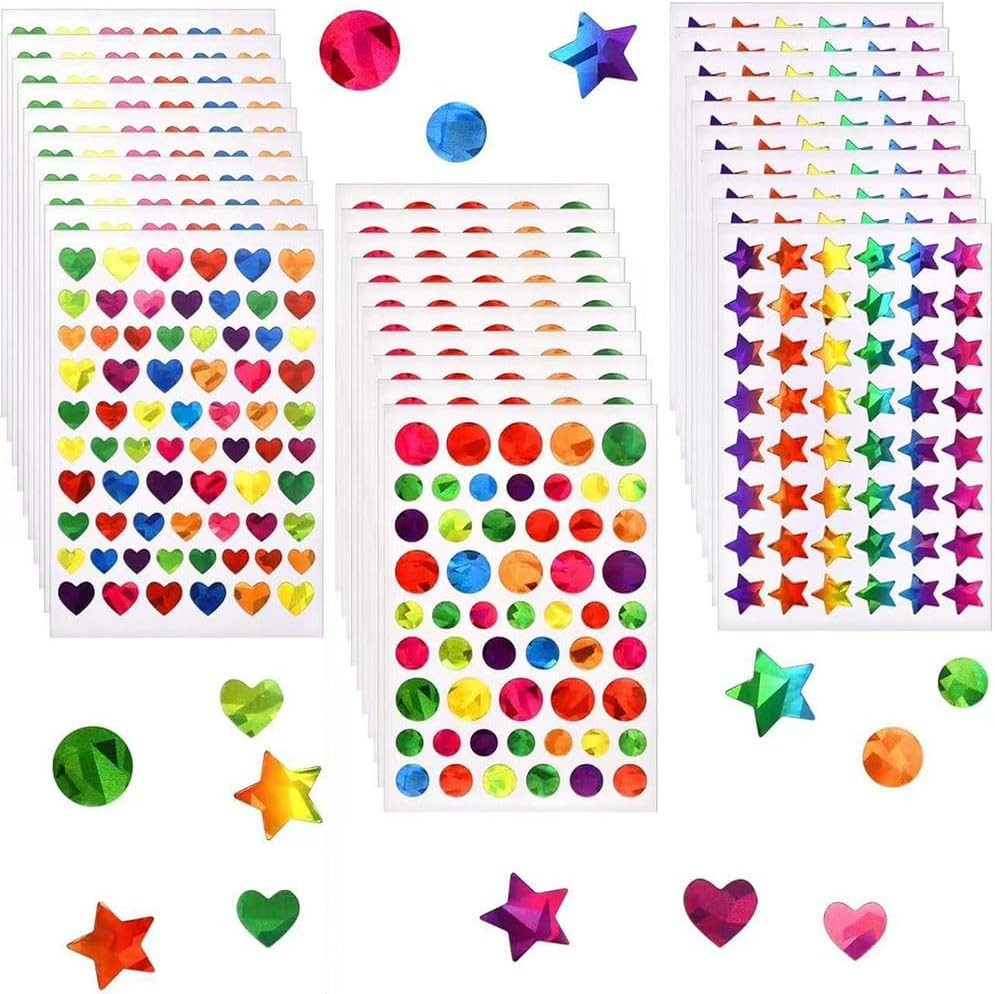 FELIXLEO Sticker 3420 Stück Glitzer Aufkleber Herz Sterne Rund Selbstklebend Sticker, (1-tlg)