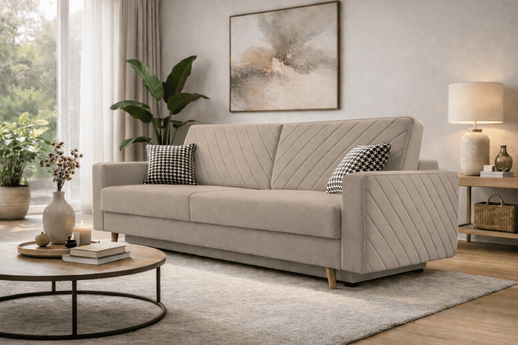 MOEBLO Schlafsofa CALIFORNIA, Sofa aus Samtstoff Couch für Wohnzimmer Sofagarnitur Polstersofa Wohnlandschaft Velours 230x96x97cm, mit Bettkasten und Schlaffunktion