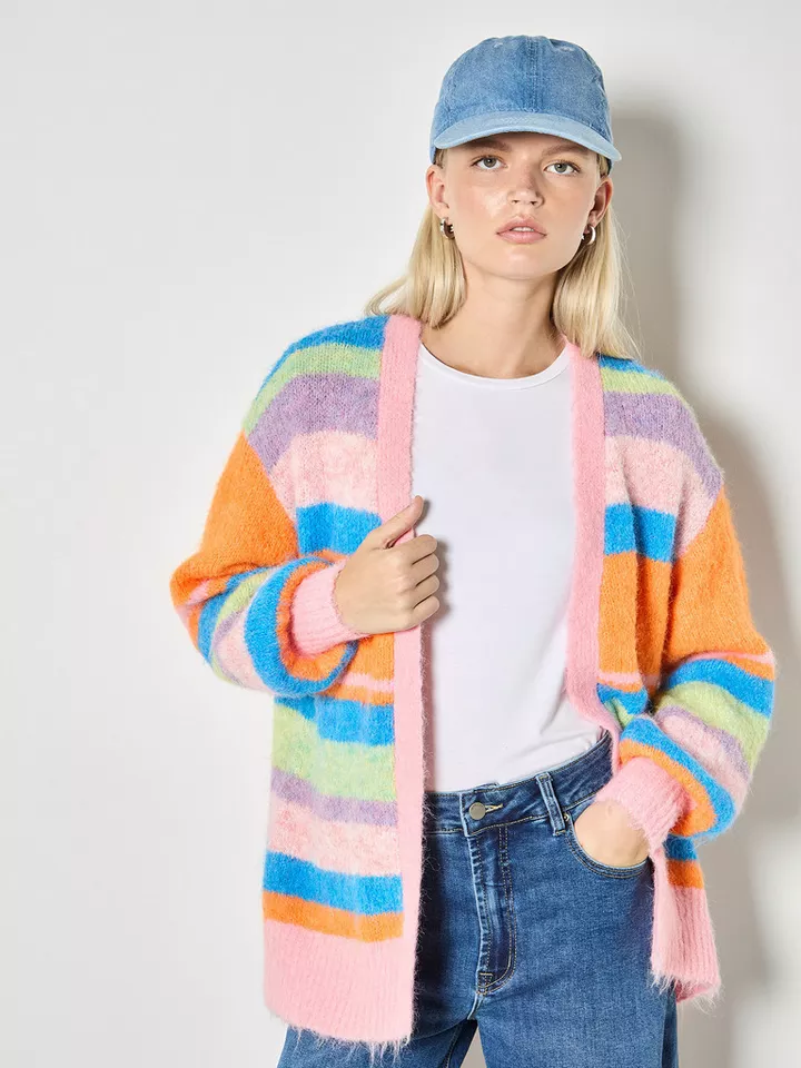 Apricot Cardigan Flauschige Strickjacke mit Streifen
