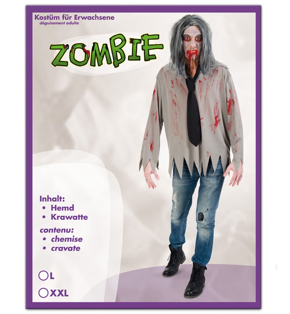 Fries Zombie-Kostüm Blutiges Herren Zombie Hemd mit Krawatte Halloween Karneval Fasching