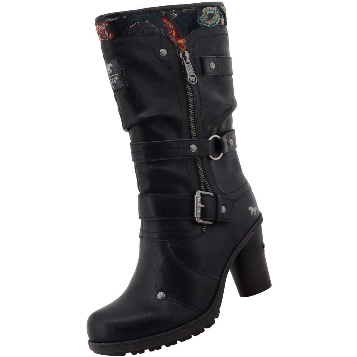 Mustang Shoes 15M0162017-black-multi Stiefel Damen Boot mit dekorativen Riemendetails
