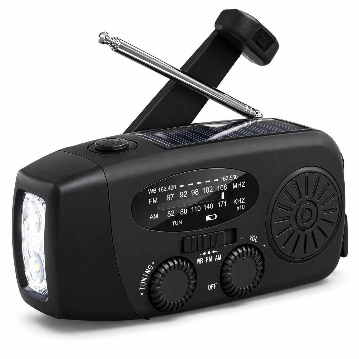 Lisabonde Notfallradio Solar Kurbelradio für Camping Outdoor & Stromausfall Notfallradio (FM, AM, Manuelle Senderabstimmung, WB (Weather Band), 1 W, 3 Ladeoptionen (Solar, Handkurbel, USB)