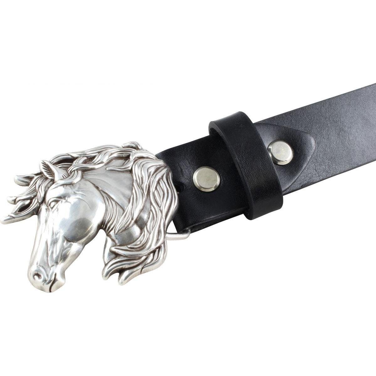 BELTINGER Ledergürtel aus 3 Gürtel Vollrindleder cm mit Reiter Pferdekopf-Gürtelschnalle für