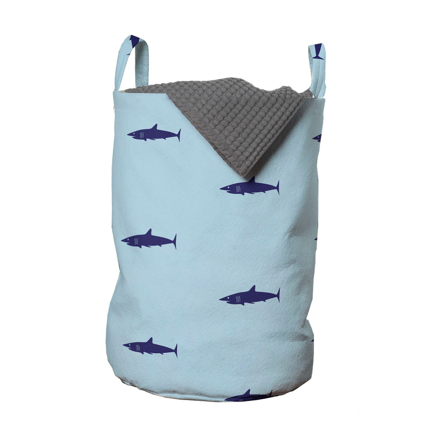 Abakuhaus Wäschesäckchen Wäschekorb mit Griffen Kordelzugverschluss für Waschsalons, Hai Ocean Life in Blue Shades