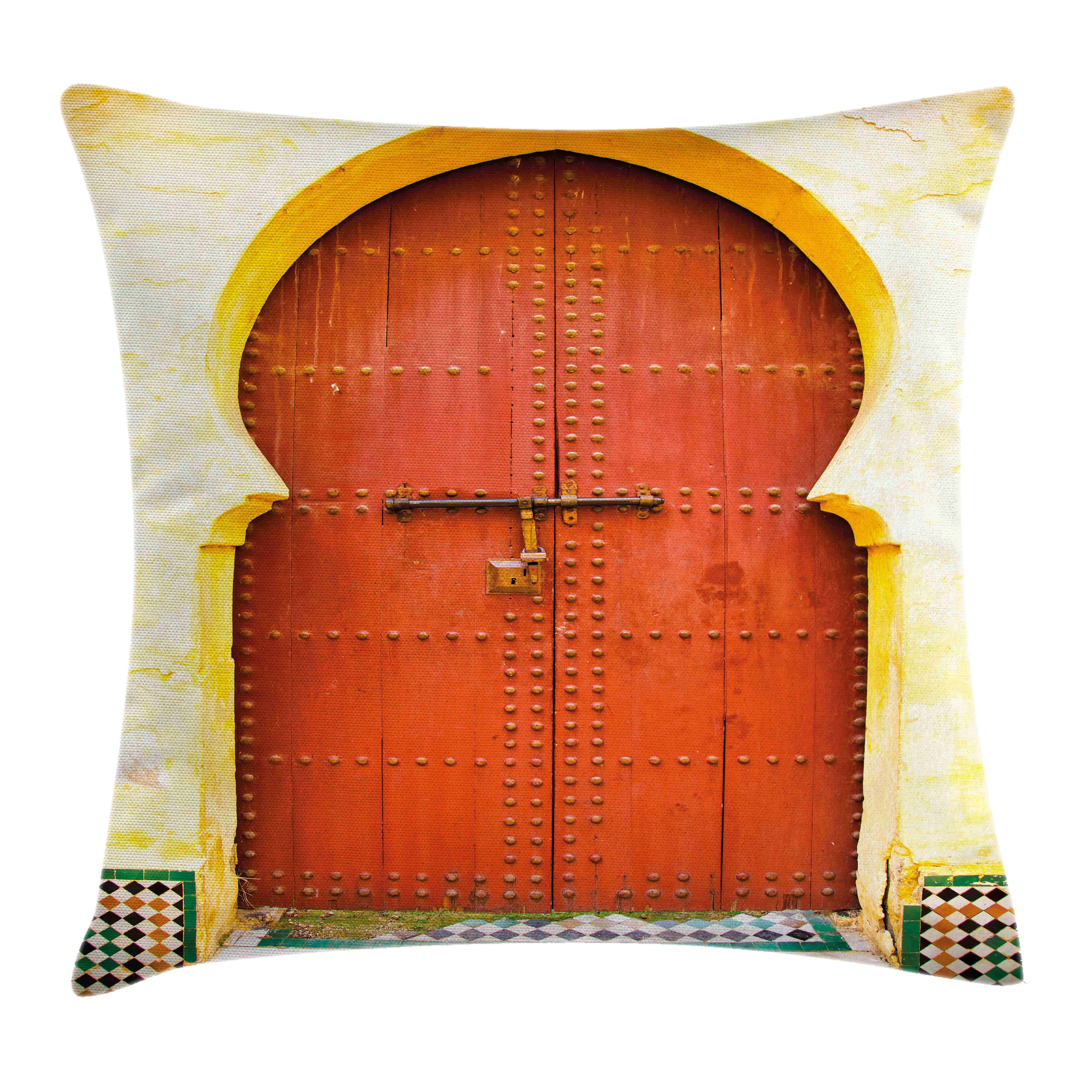 Kissenbezüge Waschbar mit Reißverschluss Kissenhülle mit Farbfesten Klaren Farben Beidseitiger Druck, Abakuhaus (1 Stück), Die Architektur Historische Marokkanische Tür