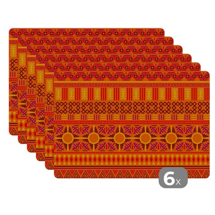 Platzset Muster - Orange - Sonne MuchoWow (6-St) Platzset Platzdecken Platzmatte Tischmatten Schmutzabweisend