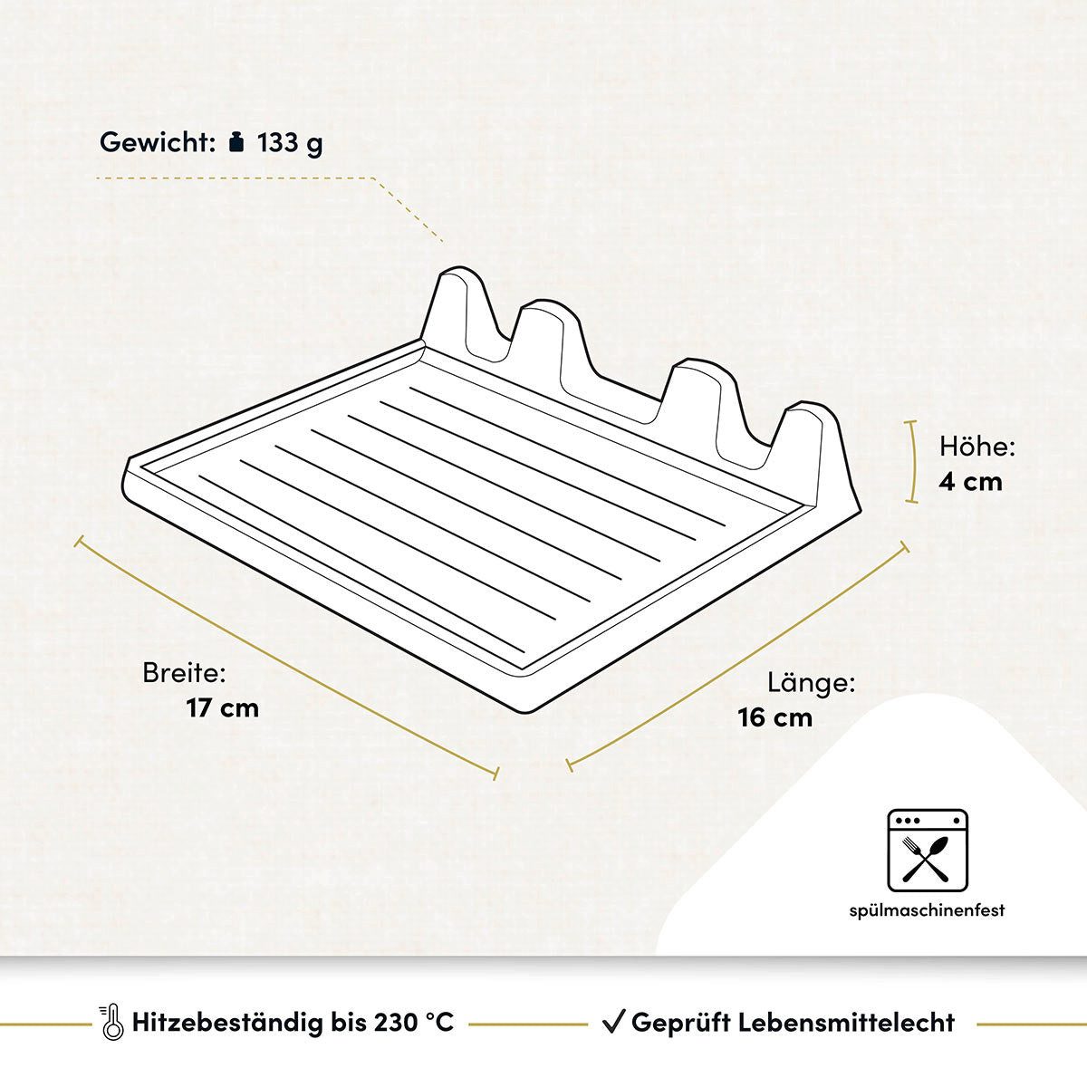 Hoffmann Germany Kochlöffelhalter Löffelablage Silikon 3 Küchenhelfer anthrazit, (1-tlg), hitzebeständig 230°C, spülmaschinenfest, lebensmittelecht