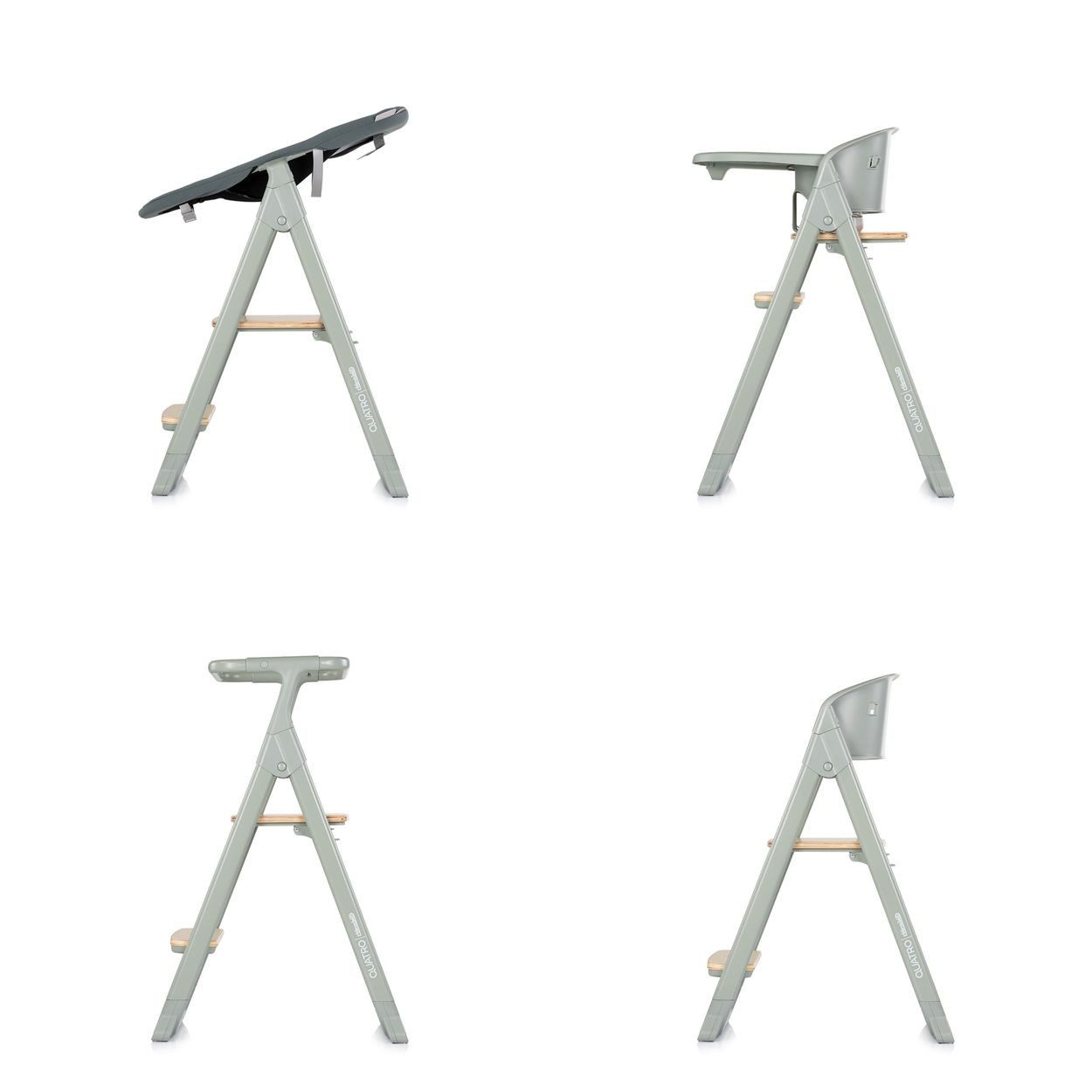 Chipolino Kombihochstuhl Quatro 4 in 1, Babywippe, Lernturm, Tablett, verstellbare Fußstütze, 4-in-1-Funktion