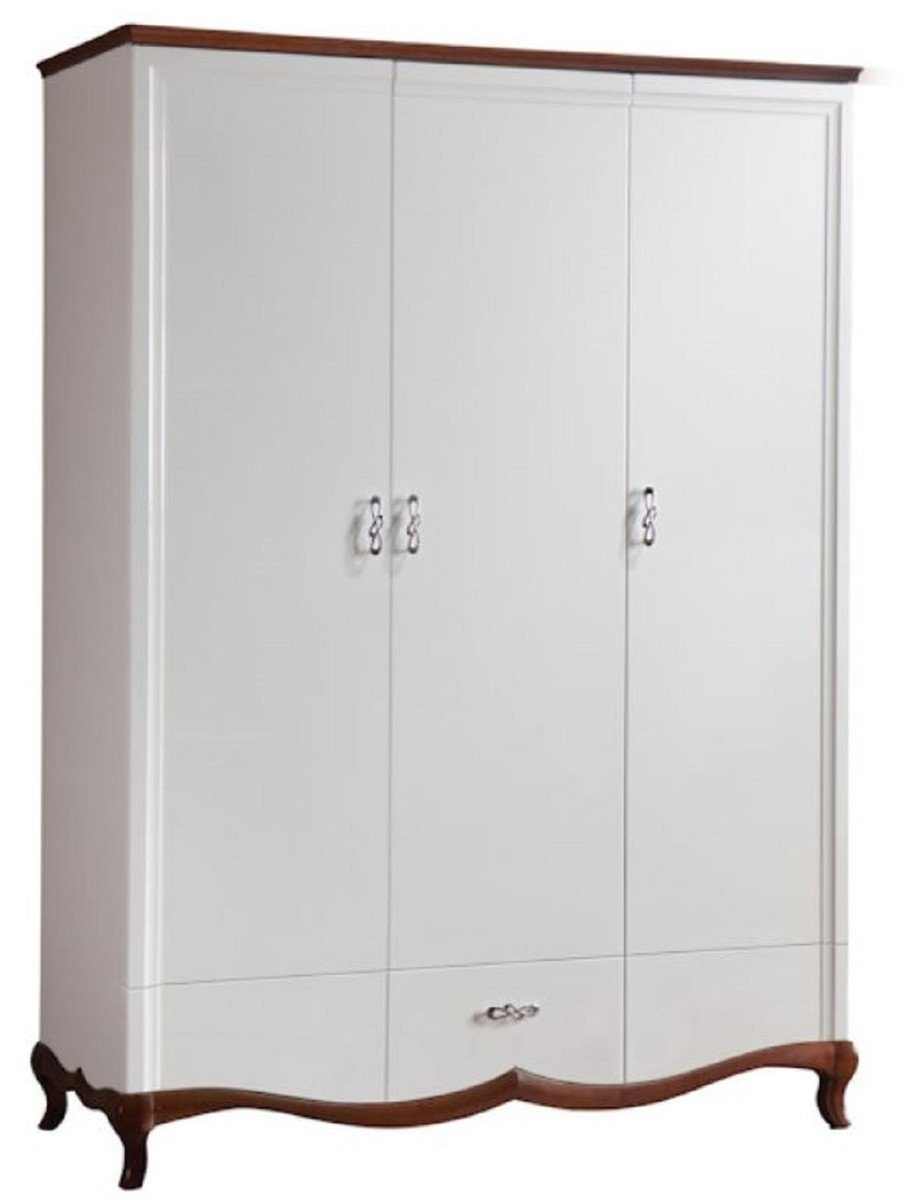 Casa Padrino Kleiderschrank Luxus Art Deco Schlafzimmerschrank Weiß / Dunkelbraun 164,2 x 62,5 x H. 209,5 cm - Kleiderschrank mit 3 Türen und Schublade - Schlafzimmermöbel