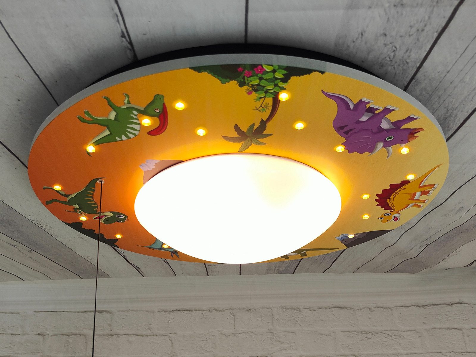 niermann LED Deckenleuchte, Dimmfunktion, LED wechselbar, Über Schalter in 3 Stufen dimmbar, Warmweiß, Coole Dino Kinder-Lampe flach für die Decke im Jugendzimmer Ø 54cm