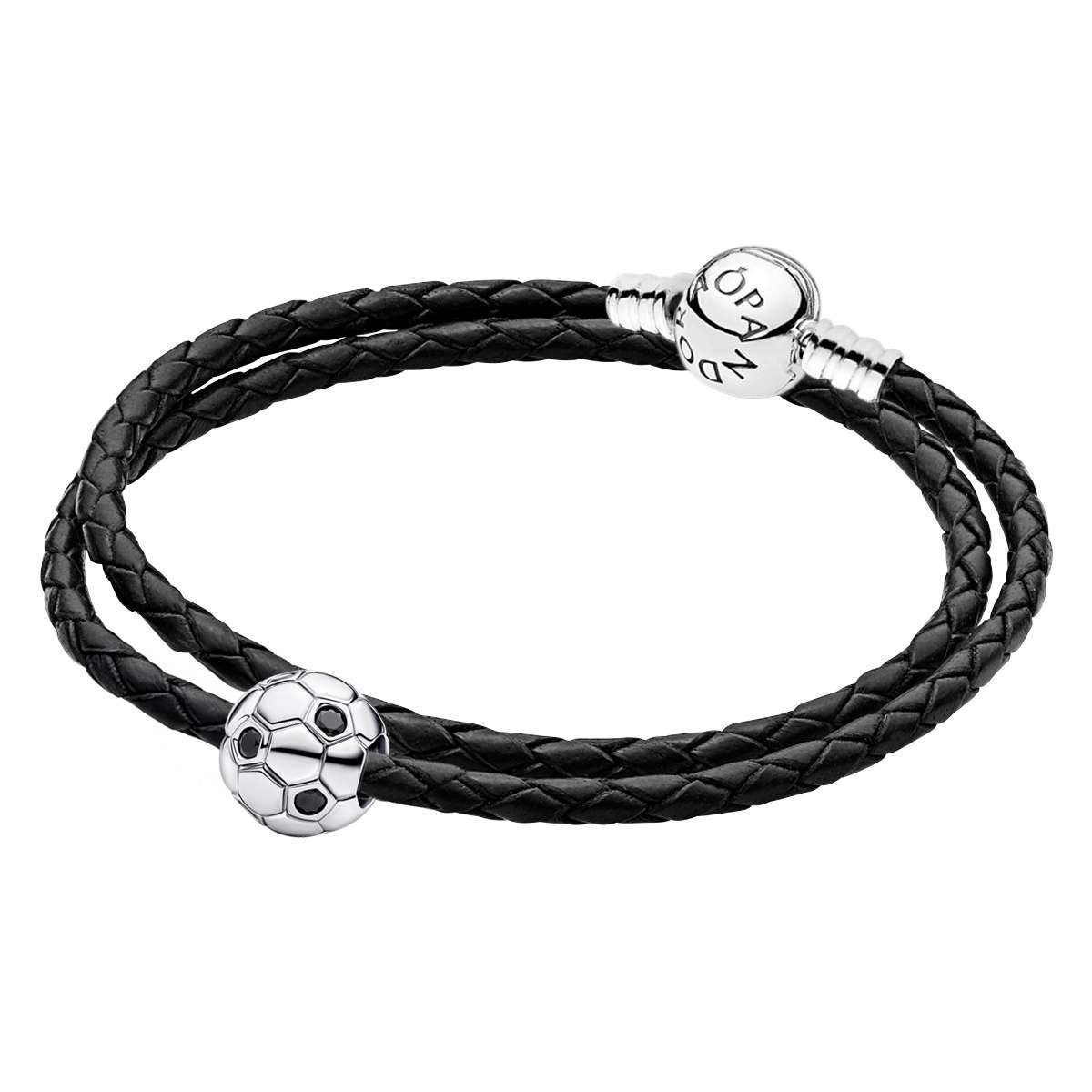 Pandora Silberarmband 31024, Geschenkset Leder mit Charm Fußball