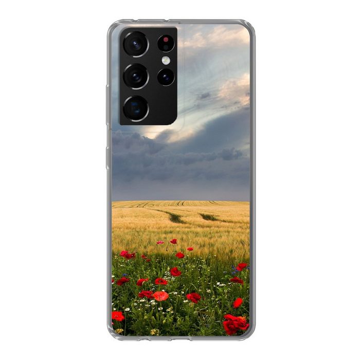 MuchoWow Handyhülle Blumen - Weizen - Wolken Phone Case Handyhülle Samsung Galaxy S21 Ultra Silikon Schutzhülle