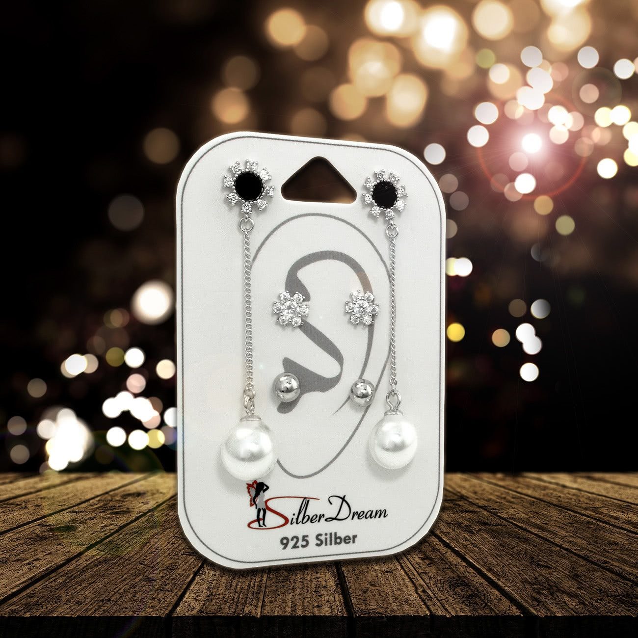 SilberDream Paar Ohrstecker SilberDream Zirkonia 3er Set Ohrringe (Ohrstecker, 3-tlg), Ohrstecker (Dangle Blume, Blume, Kugel) 925 Sterling Silber, Farbe: we – Bild 2 von 4