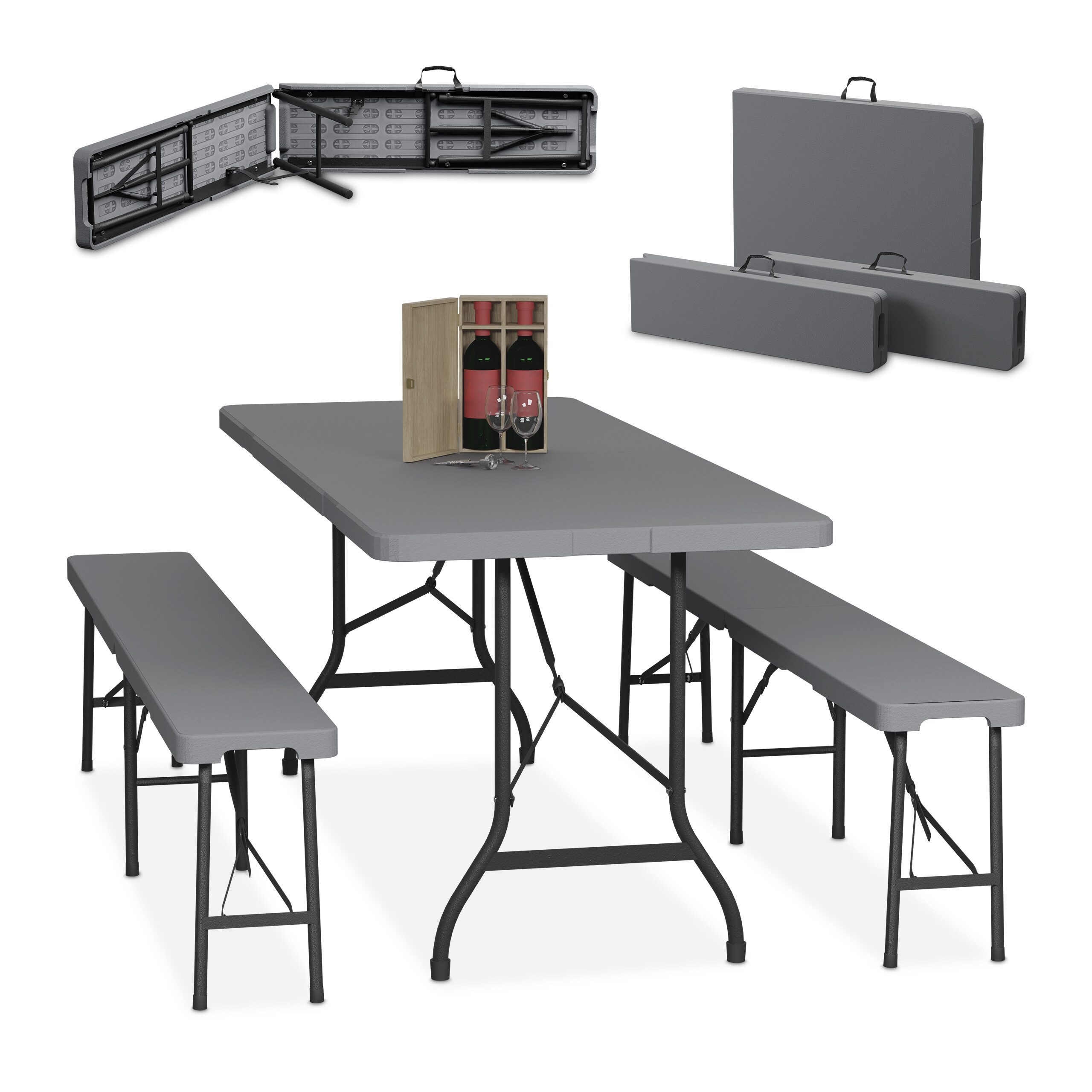 relaxdays Bierzeltgarnitur 3-tlg. Bierzeltgarnitur klappbar, (3er Set, 3-tlg), grau