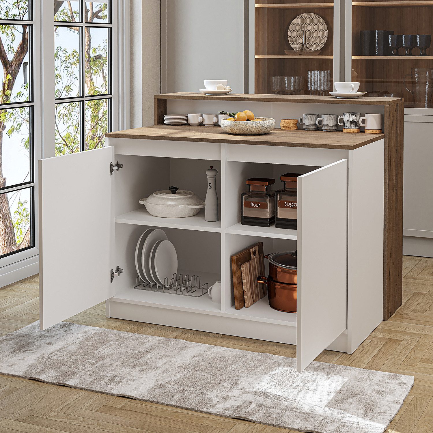 Roomart Kücheninsel CORTADO, (Bartisch, Küchentish), •Weiß • Eiche • Weiß-E günstig online kaufen