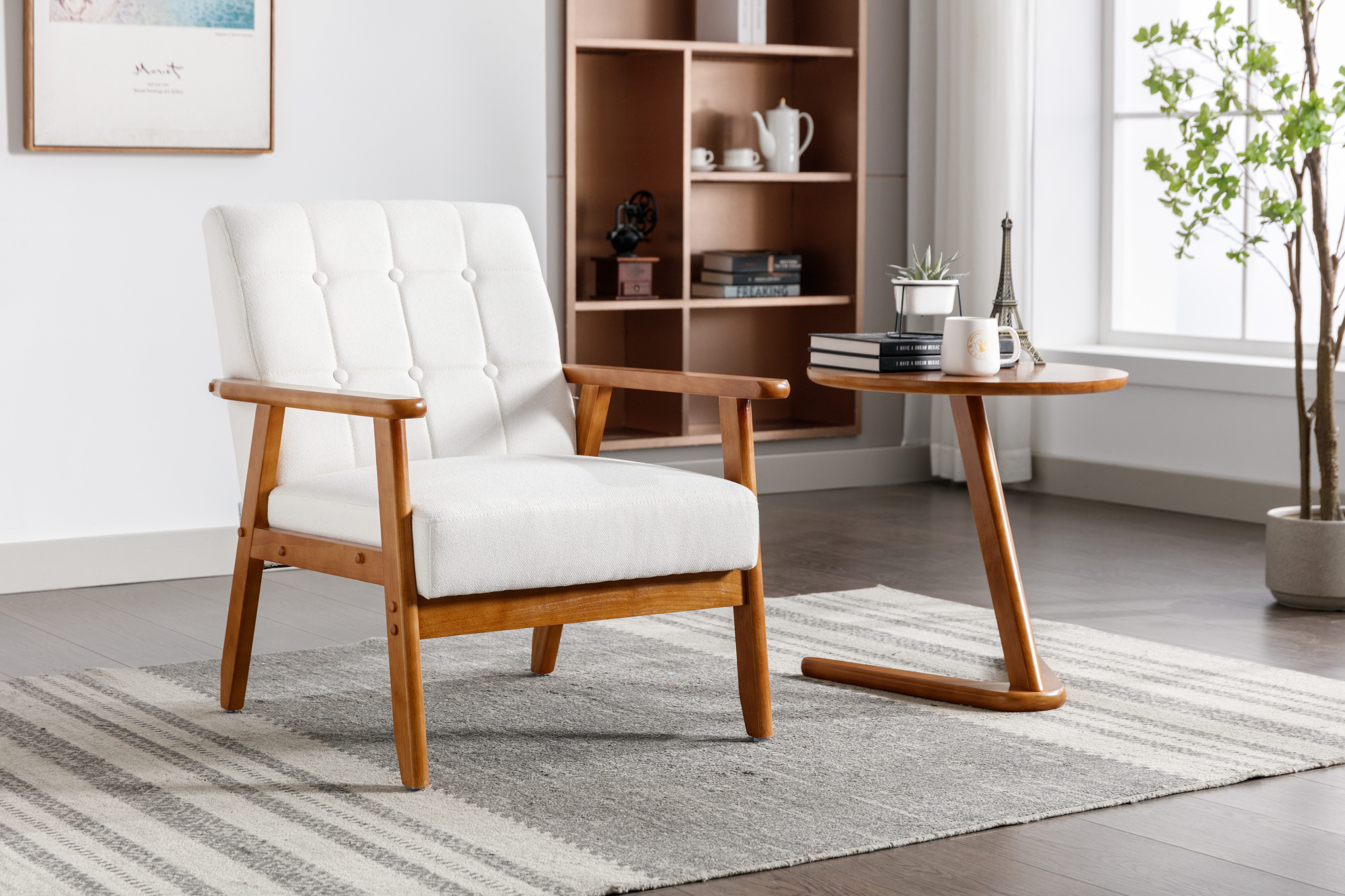 OKWISH Loungesessel Relaxsessel mit Massivholz-Armlehnen und -Füßen (Mid-Century Modern Akzentstuhl), für Wohnzimmer Schlafzimmer Studio-Stuhl