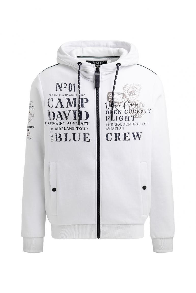 CAMP DAVID Sweatjacke mit Kapuze und Logo Artworks opticwhite