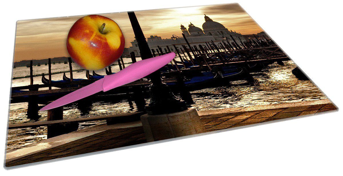 Lagune Wallario rutschfester 1-St), - Gummifüße (inkl. 30x40cm bei ESG-Sicherheitsglas, Sonnenuntergang, 4mm, Schneidebrett Venedig
