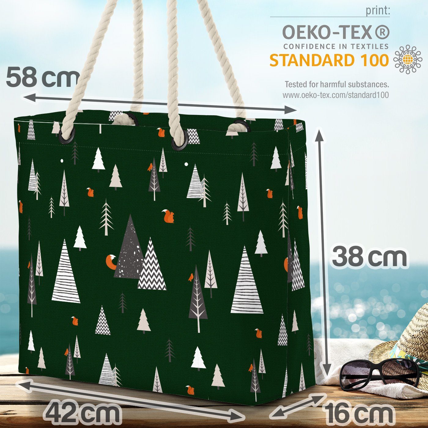 Strandtasche Eichhörnchen Bag Skandinavien (1-tlg), Design Beach Winter Wald Wald VOID Norwegen 2 Bäume