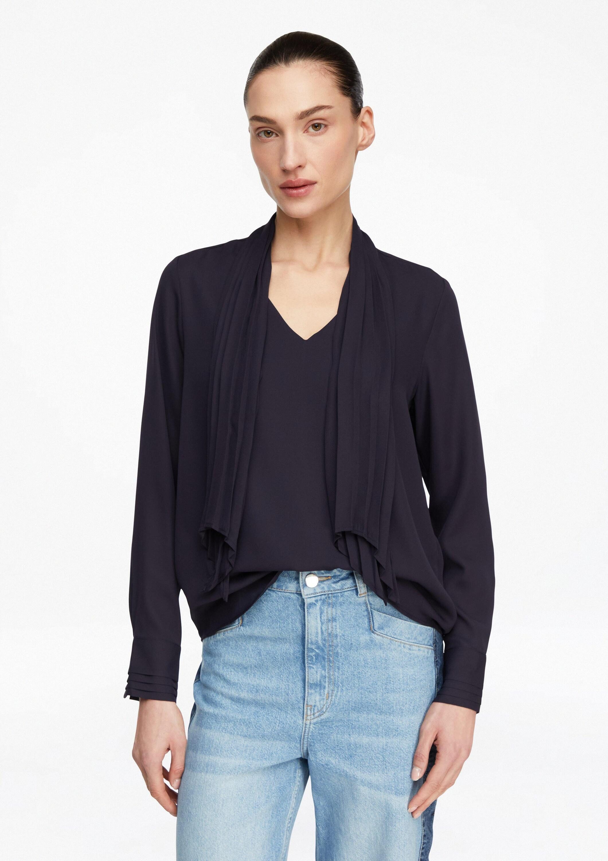 comma Langarmbluse Bluse Chiffon-Bluse mit plissierter Schluppe