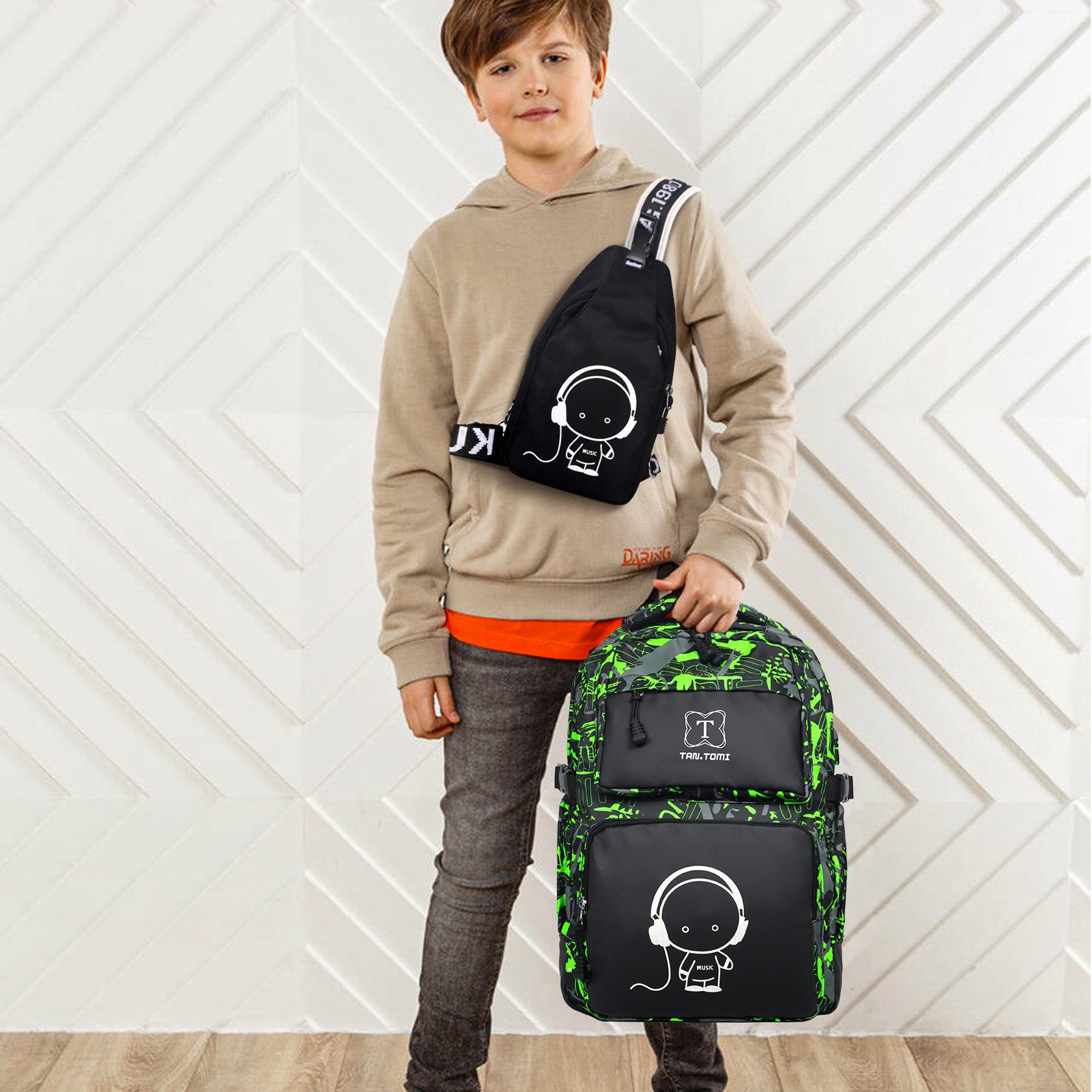 TAN.TOMI Schulrucksack Rucksack Jungen Schulrucksack Mädchen Teenager Jugendliche Daypacks, Kinder Reflektierender Schultasche Outdoor Camping Groß Schulranzen