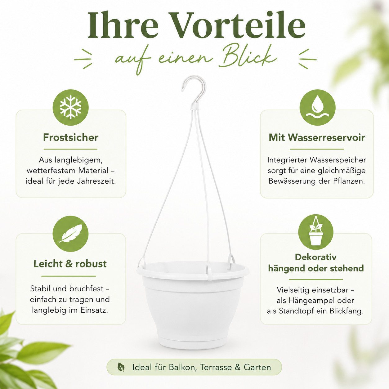 Testrut Blumenampel Blumentopf Hängeampel Lea Weiß Ø ca. 25 cm